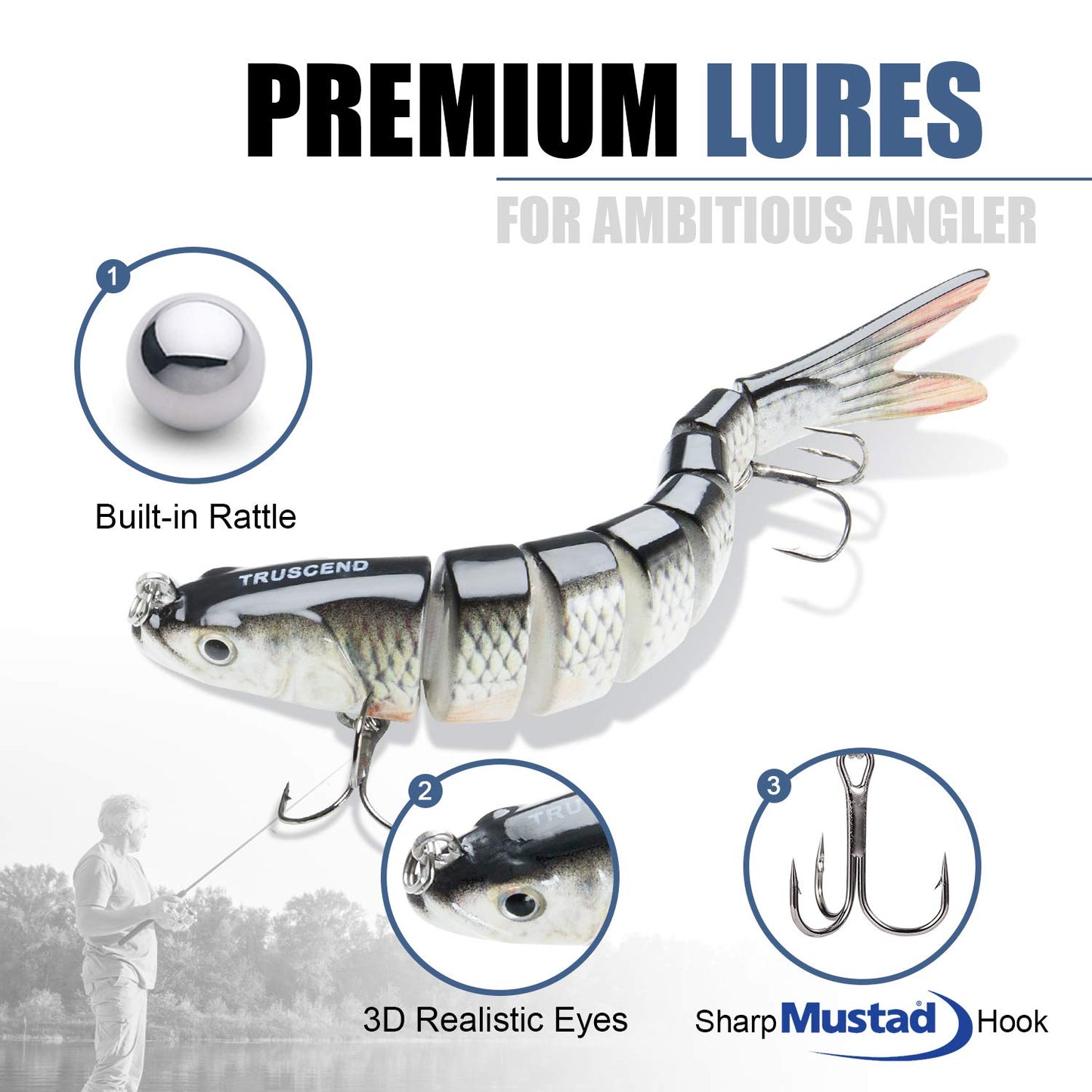 TRUSCEND Swimmax for Freshwater and Saltwater, Lifelike Fishing Lures for Bass Trout Crappie Walleye Pike Bluegill Salmon, Swimbait for Bass Fishing, Amazing Fishing Gear Gifts for Family Fishing