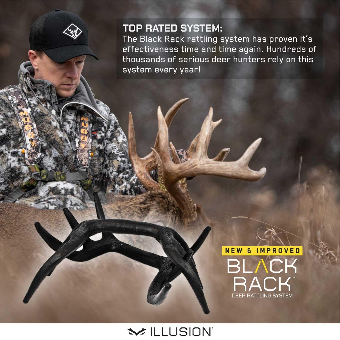 Black Rack Rattling System by Illusion | Rattling Antlers | Rattling Horns | Deer Call | Bone-Core Technology