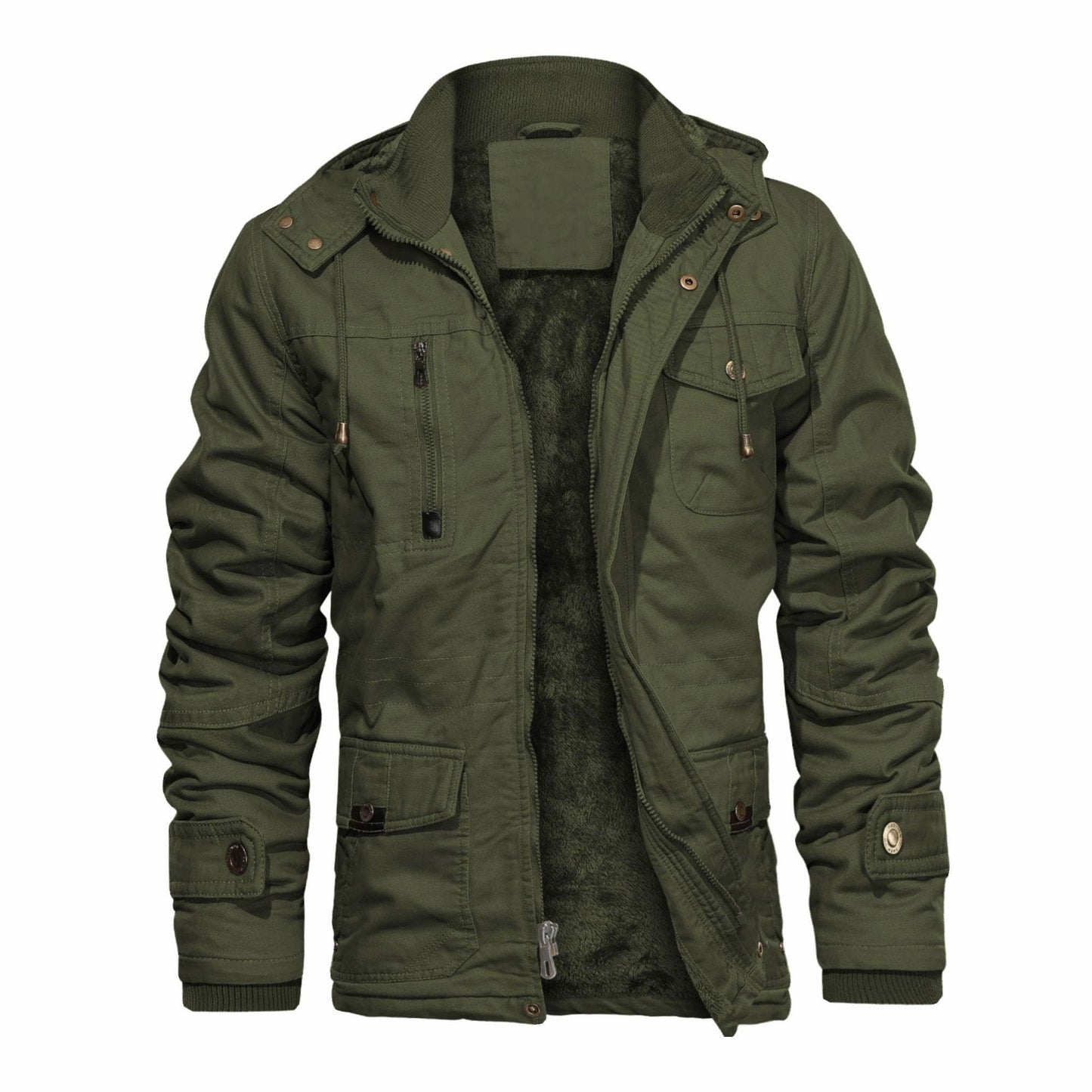 CHEXPEL Men's Thick Winter Jackets with Hood, Fleece Lining, Cotton Military Work Jackets with Cargo Pockets, Outwear