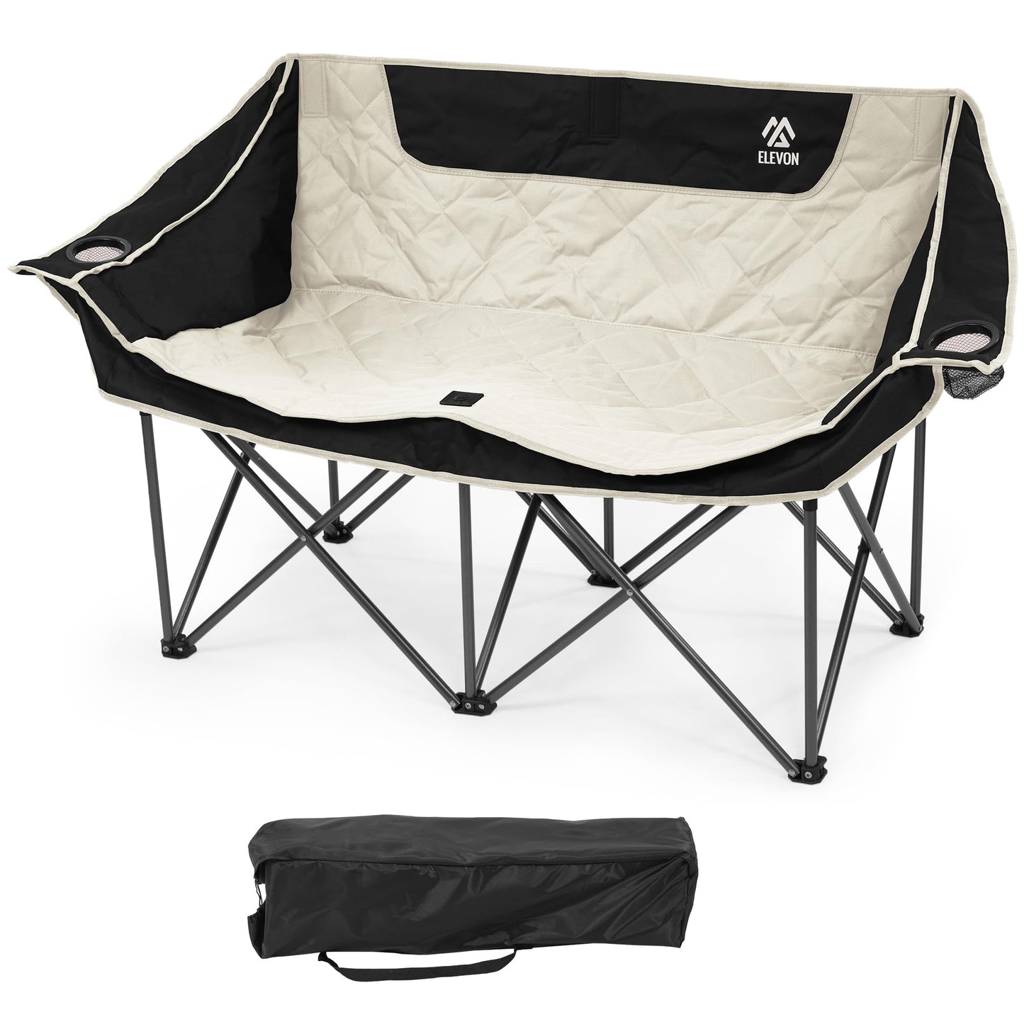 Camping Chair, Oversized Loveseat Double 2 Person Outdoor Chair with Arms, Cup Holder and Carry Bag, Heavy-Duty Collapsible Chair for Outside,Black/Gray