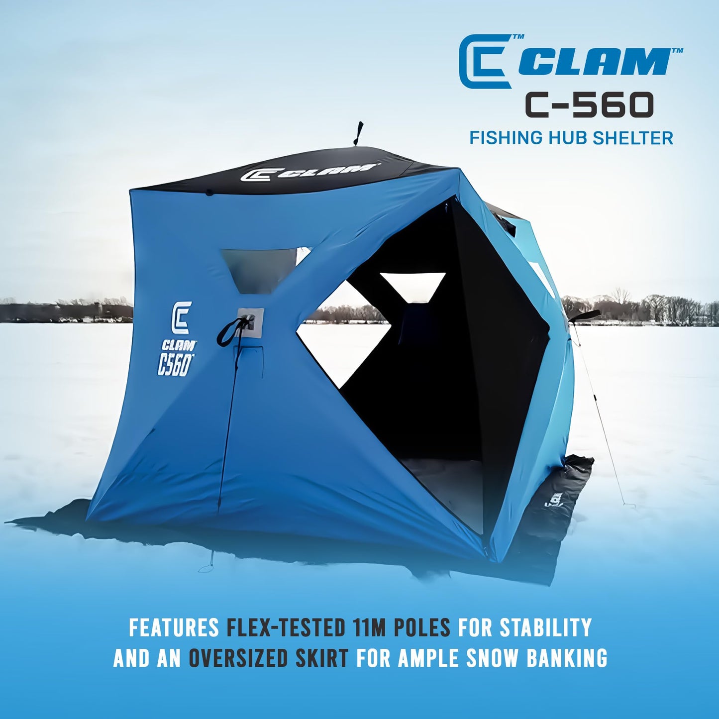 CLAM Lightweight Portable Pop Up Ice Fishing Angler Thermal Hub Shelter Tent with Anchors, Tie Ropes, and Carrying Bag