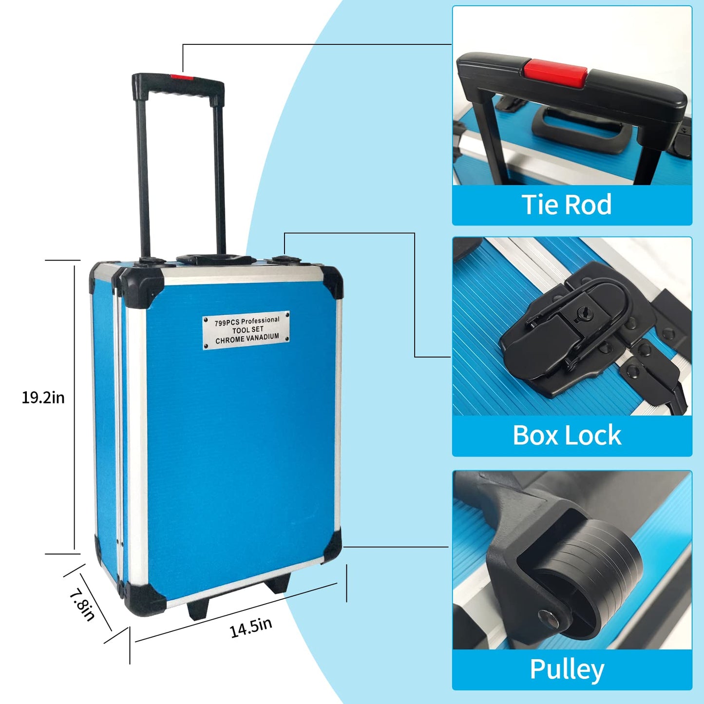 Arcwares 799pcs Aluminum Trolley Case Tool Set Silver, House Repair Kit Set, Household Hand Tool Set, with Tool Belt,Gift on Father's Day (Black)