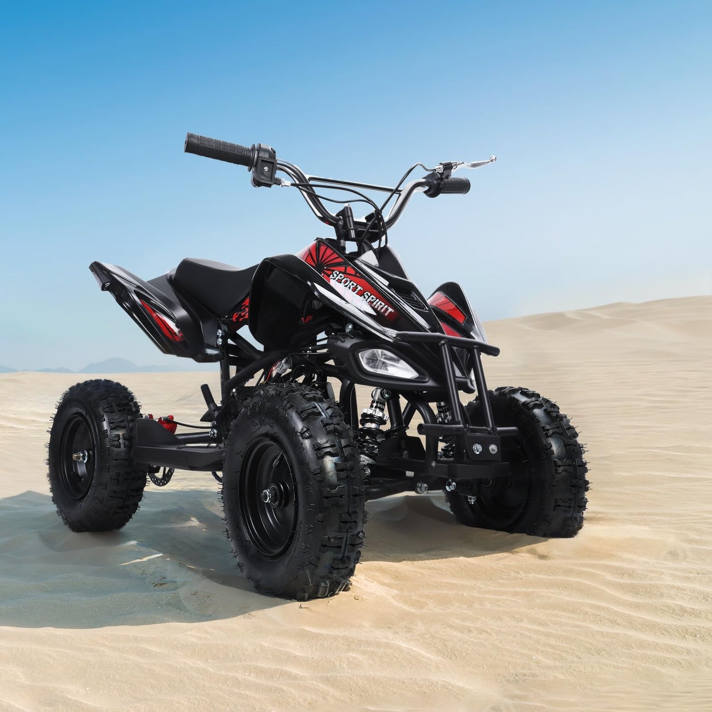 Gas ATV 4 Wheeler 49CC Go Kart 2-Stroke Mini Gas 4 Wheeler for Kids 4WD Ride On Toys Car ATV Quads Play Car with Front &Rear Disc Brake, LED Headlights,50/MPH Maximum Speed Black