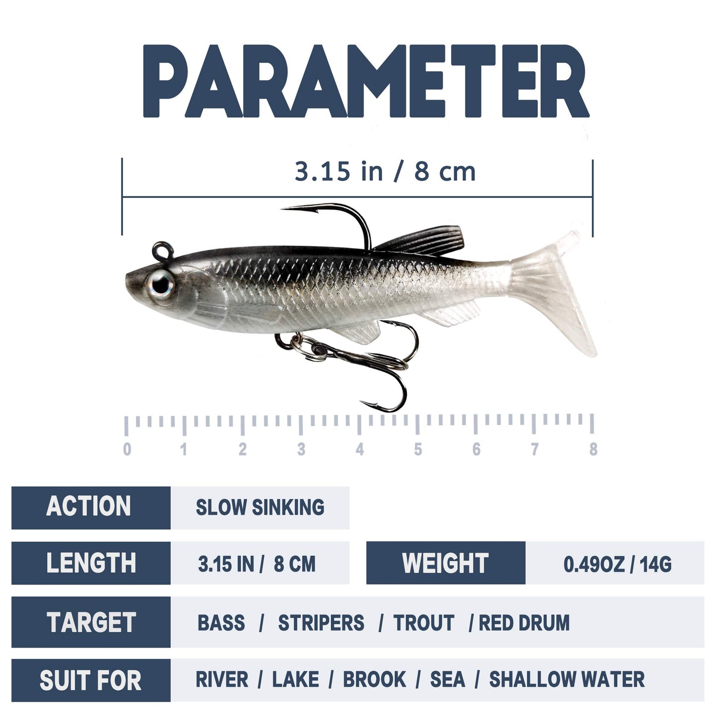 Soft Fishing Lures Shad Minnow Swimbaits, Pre-Rigged Jig Heads Paddle Tail Swim Baits for Bass, Trout, Walleye, Crappie, Sinking Jigs Bait for Saltwater Freshwater, Fishing Gifts for Men