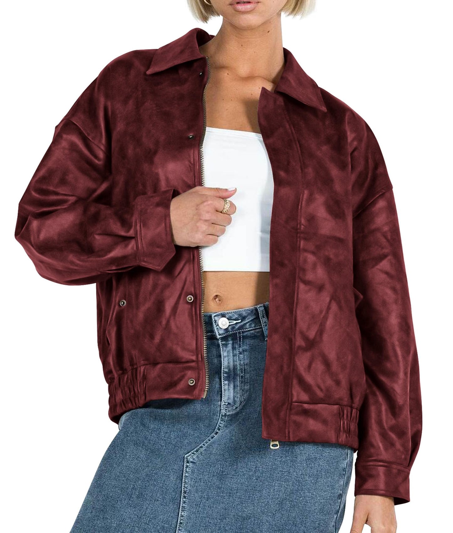 PRETTYGARDEN Women's Faux Leather Motorcycle Jacket Trendy Fall Spring Clothes Oversized Zip Up Winter Coat Outerwear