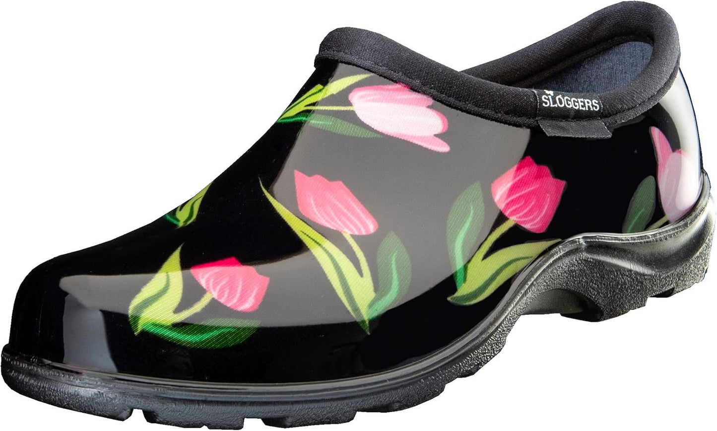 Sloggers Original Waterproof Rain and Garden Shoe for Women– Outdoor Slip-On Garden Clog - Made in The USA with Premium Comfort Insole and Arch Support - Classic Chicken Black, Size 8