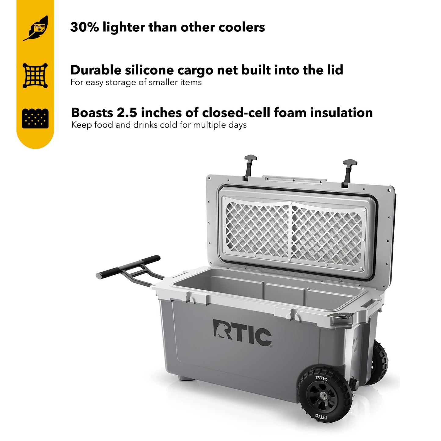 RTIC 72 Quart Ultra-Light Wheeled Cooler Hard Insulated Portable Ice Chest Box for Beach, Drink, Beverage, Camping, Picnic, Fishing, Boat, Barbecue, 30% Lighter Than Rotomolded Coolers