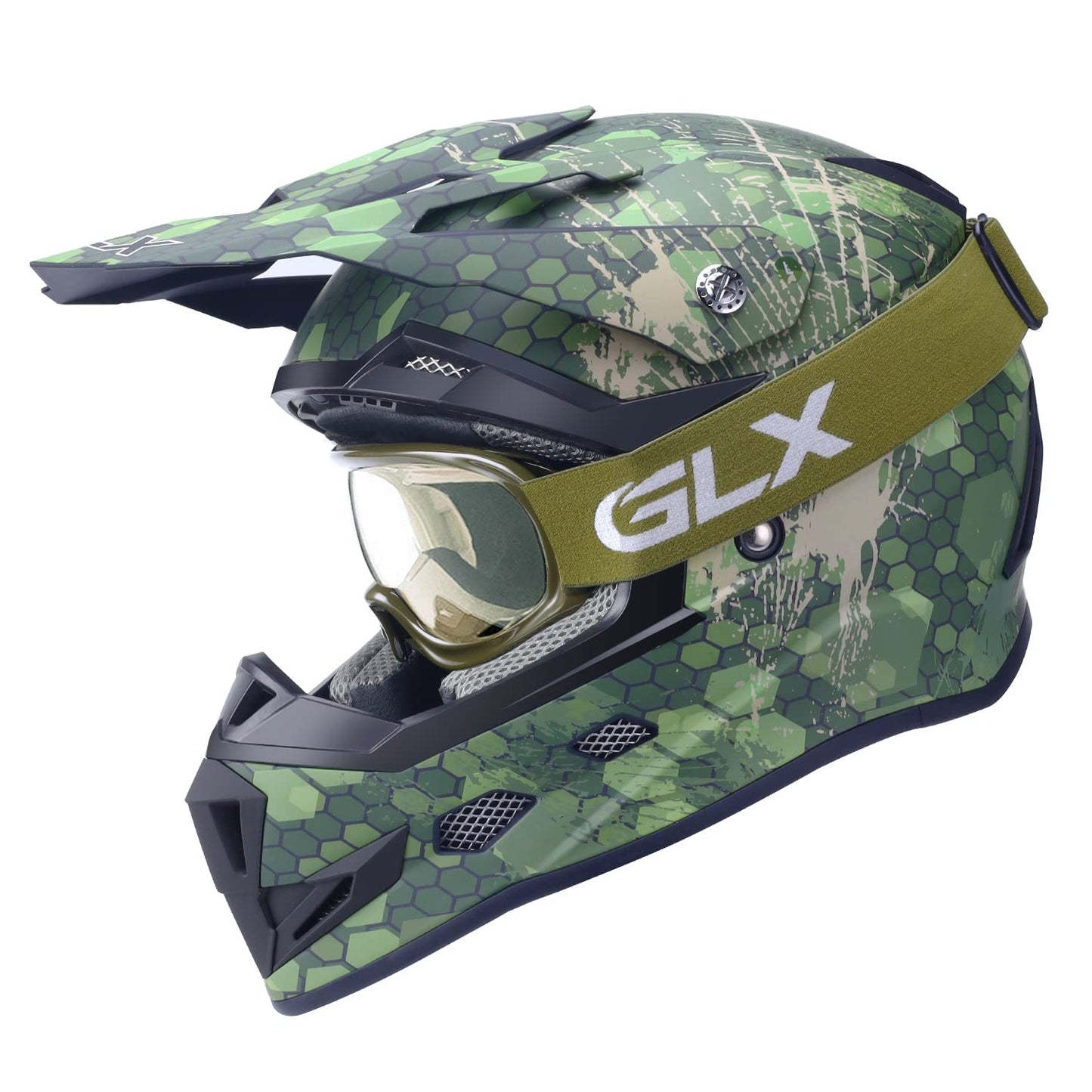 GLX GX623 Youth ATV/Dirt Bike Helmet Combo - Retro Green, Large - DOT