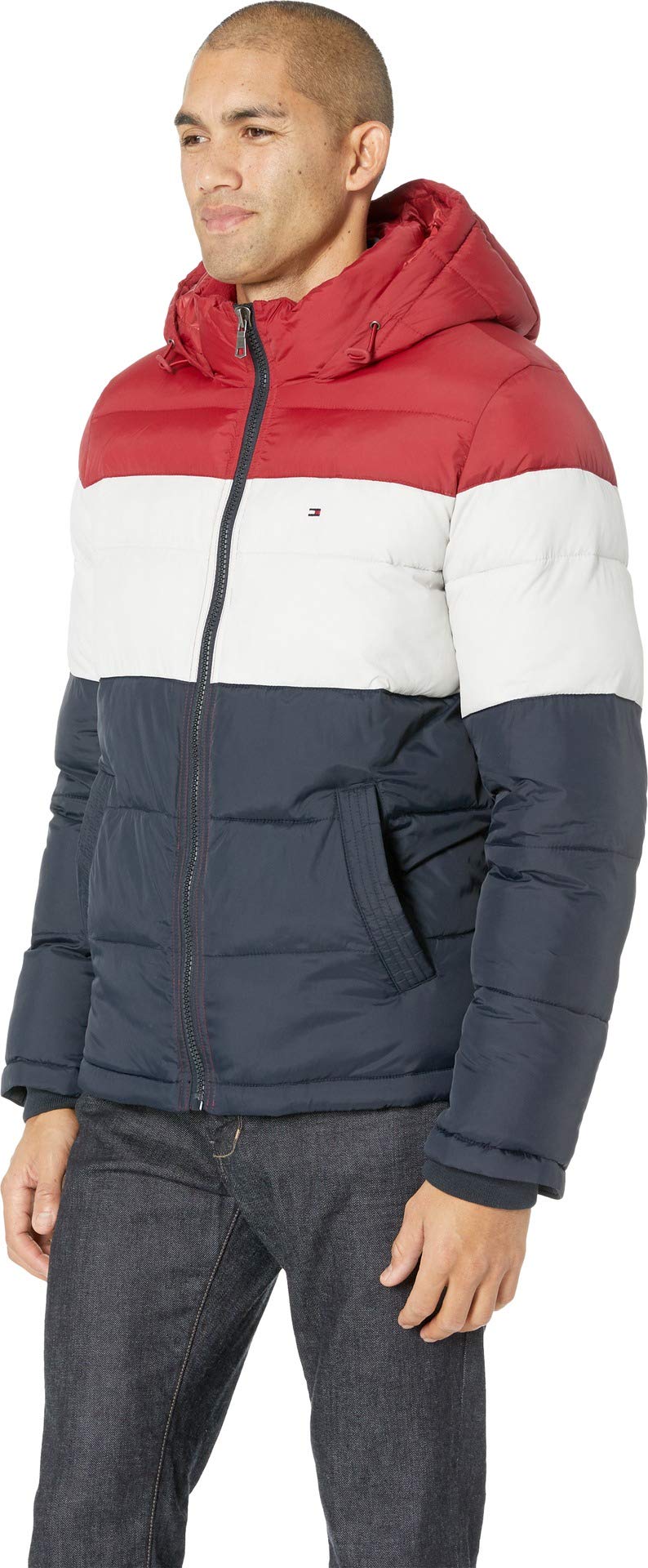Tommy Hilfiger Men's Classic Hooded Puffer Jacket (Standard and Big & Tall), red/white/midnight, XX-Large