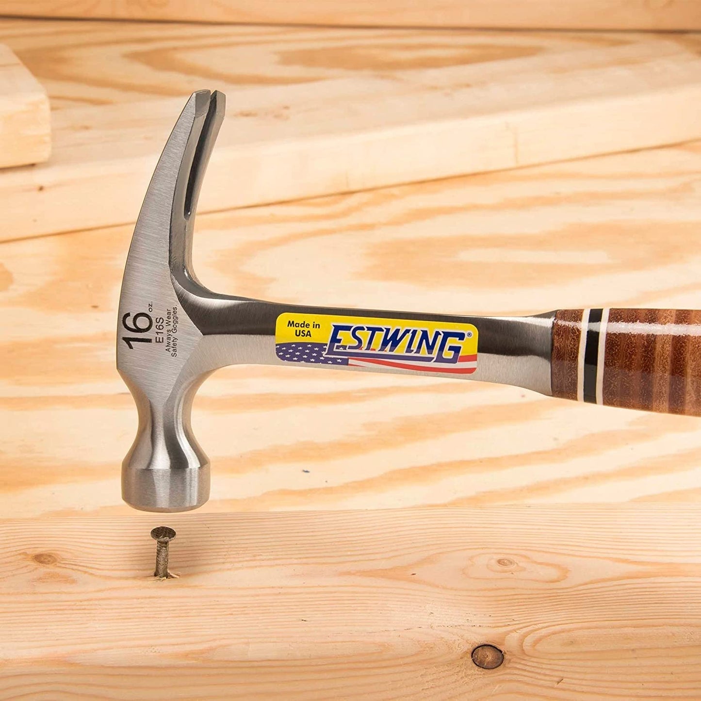 Estwing Hammer - 20 oz Straight Rip Claw with Smooth Face & Genuine Leather Grip - E20S