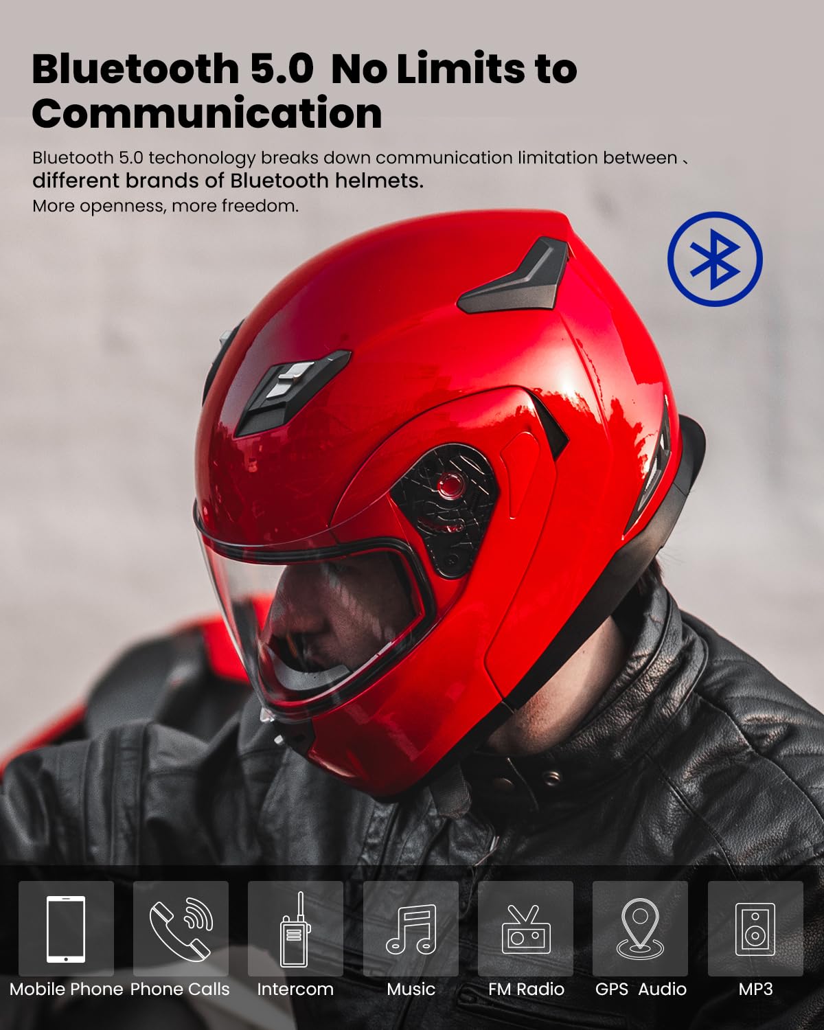 ILM Bluetooth Integrated Modular Flip up Full Face Motorcycle Helmet Sun Shield Mp3 Intercom Model 953/953 PRO