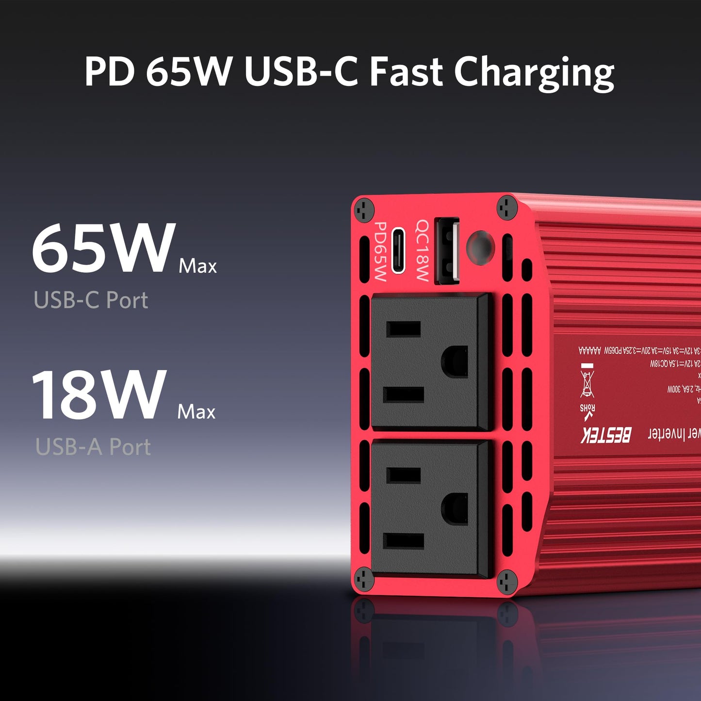 BESTEK 300W Power Inverter DC 12V to 110V AC Car Inverter with 4.2A Dual USB Car Adapter