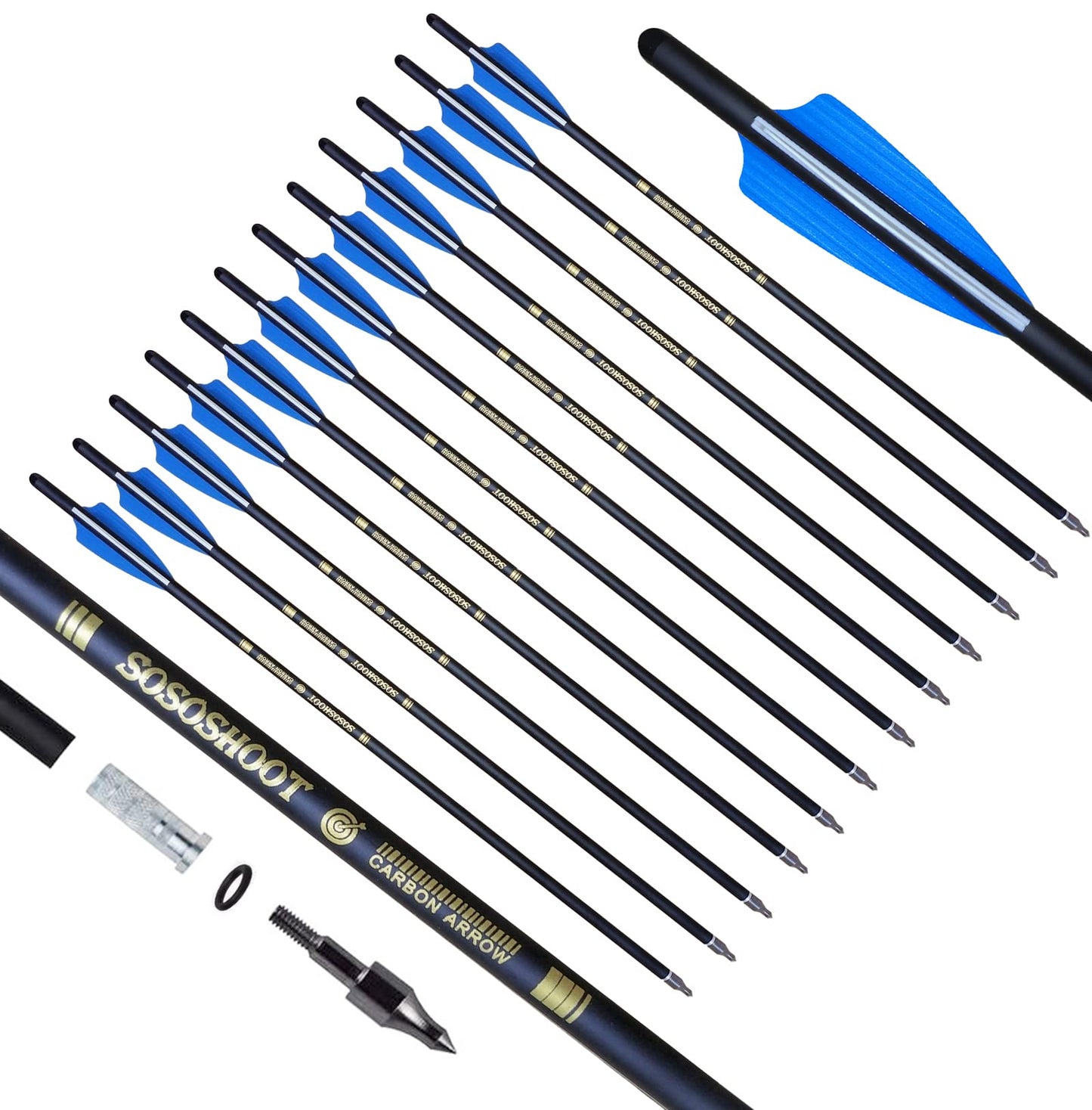 Crossbow Bolts 20 Inch Carbon Arrows 8.8mm Shaft Half Moon Nocks with Replaceable Screw-in Broadhead for Crossbow Hunting Target Practice Outdoor Gift, 12Pcs