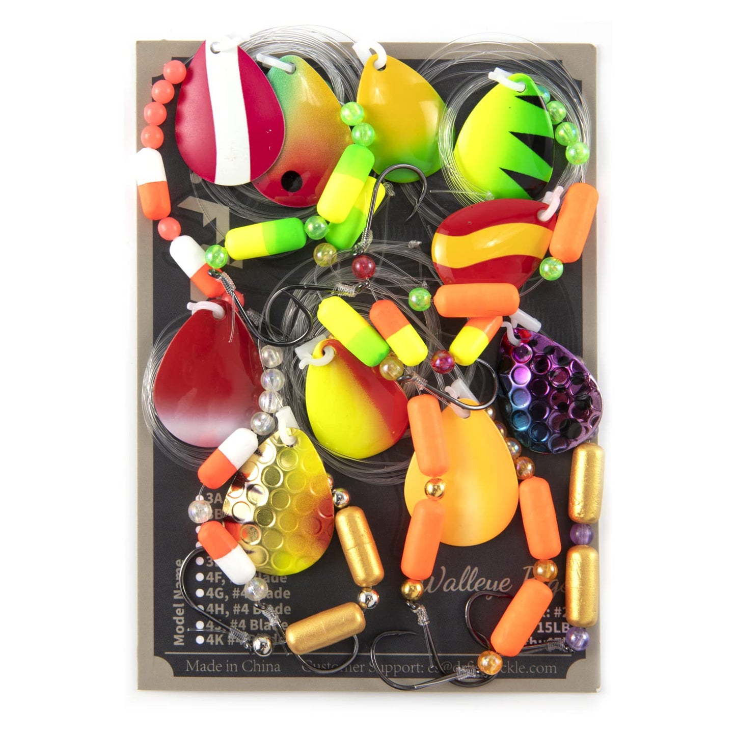 Dr. Fish 10 Pack Walleye Rigs Kit, 47 Inches, 15LB Mono Crawler Harness Walleye Float Rig Colorado Spinner Octopus Hooks for Freshwater Trolling