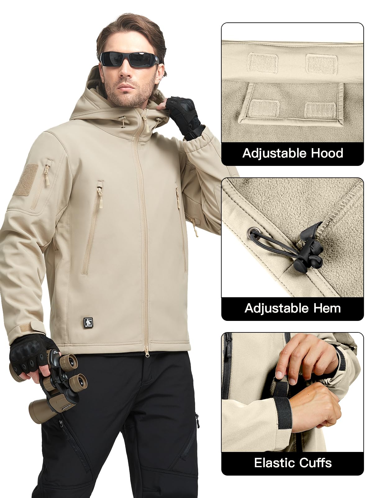FREE SOLDIER Men's Outdoor Waterproof Soft Shell Hooded Military Tactical Jacket
