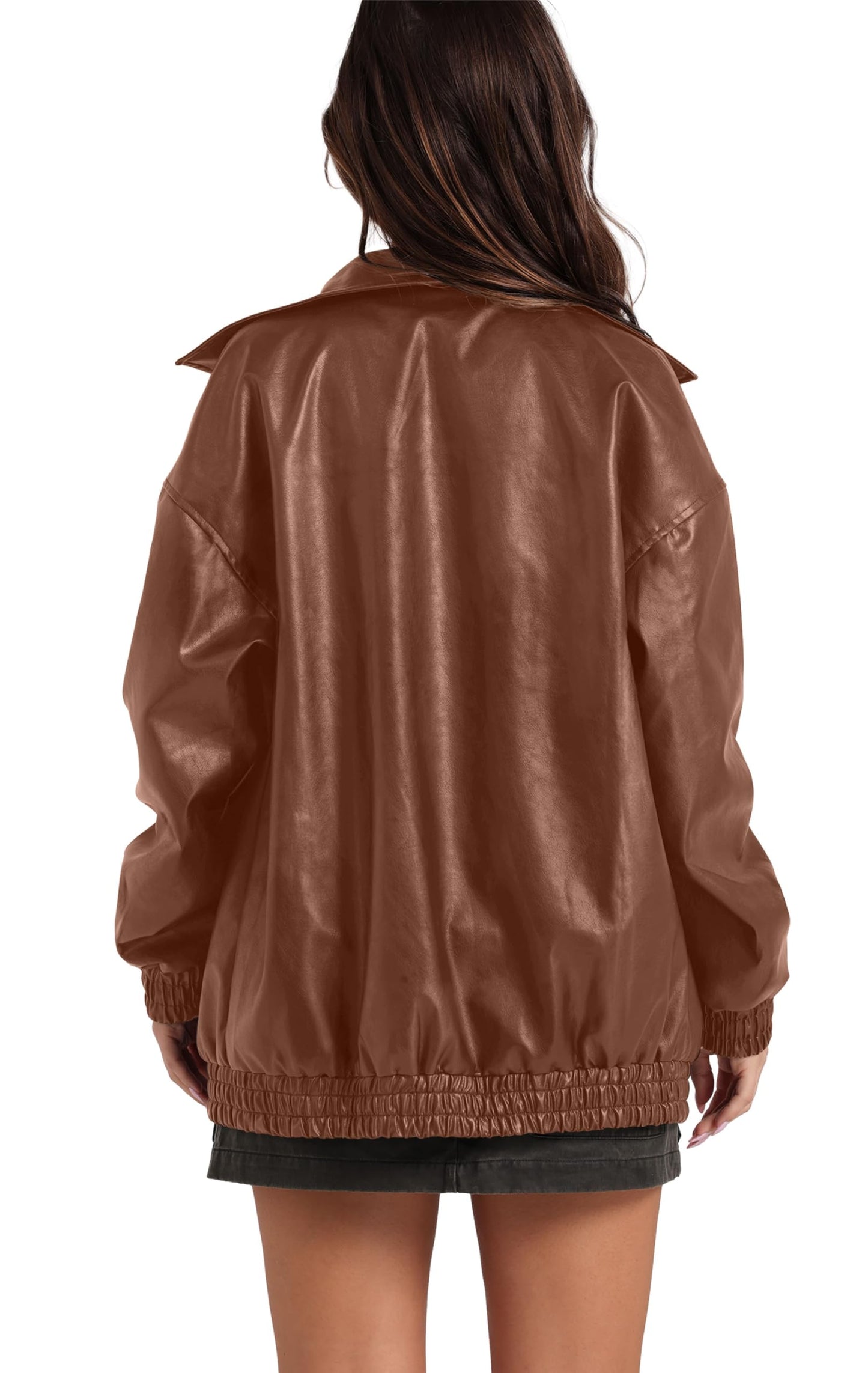 SAMPEEL Leather Jacket Women Faux Oversized Motorcycle Bomber Coats 2024 Fall Fashion Outfits Winter Clothes