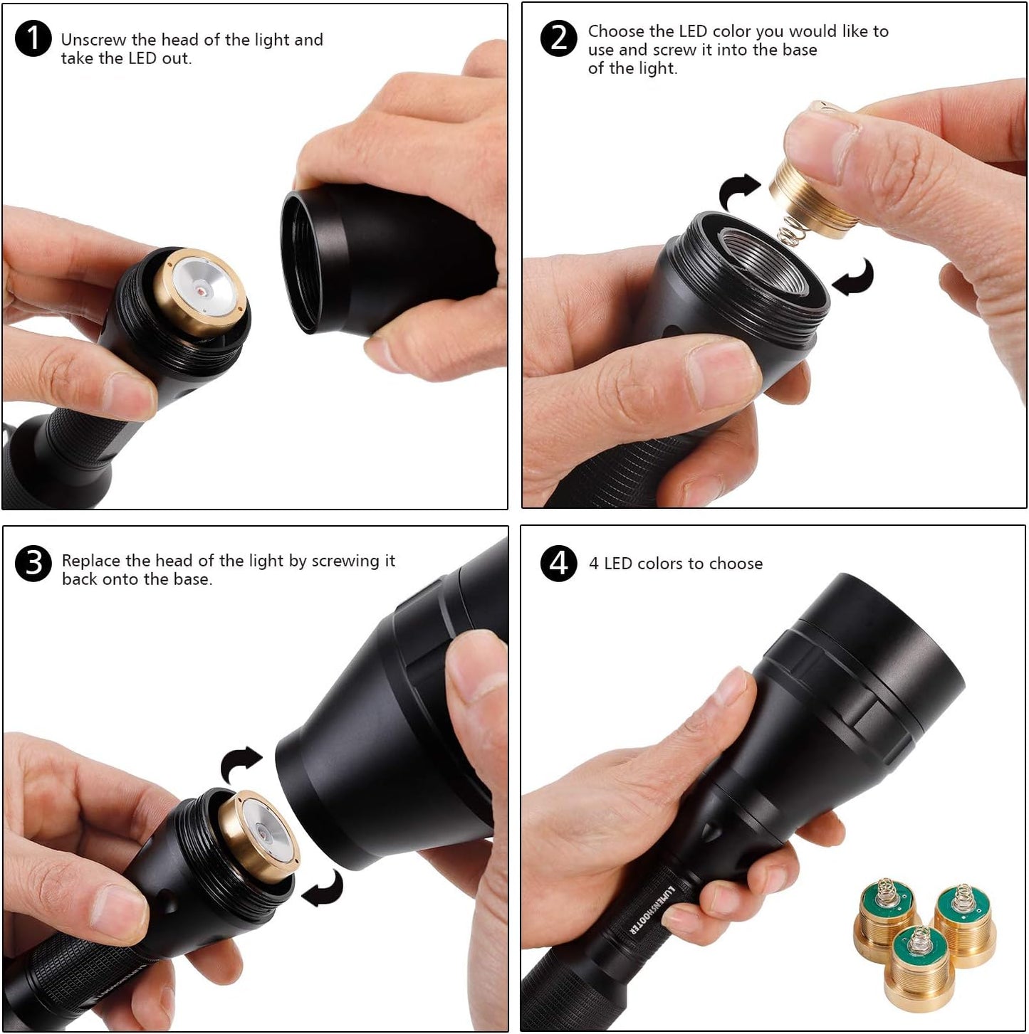 D8A 700 Yards Hunting Light Kit with Dimmable Green, Red, Infrared 850nm and White Intensity Control LED's for Predator, Coyote, Varmint & Hog