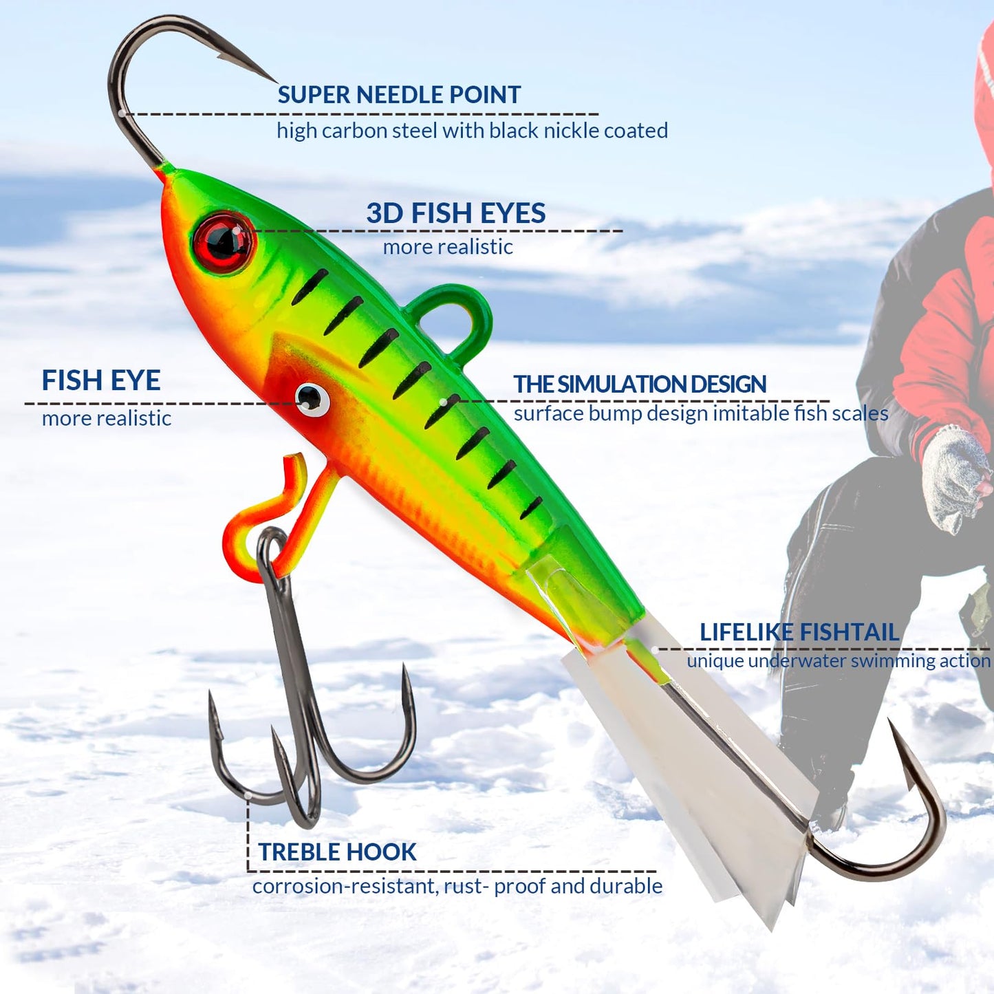 THKFISH Ice Fishing Jigs Ice Fishing Lures Ice Fishing Gear for Crappie, Panfish, Walleye, Bluegill Vertical Jigs Kit Ice Fishing Tackle 4PCS/8PCS 10g(0.35oz) 18g(0.63oz)