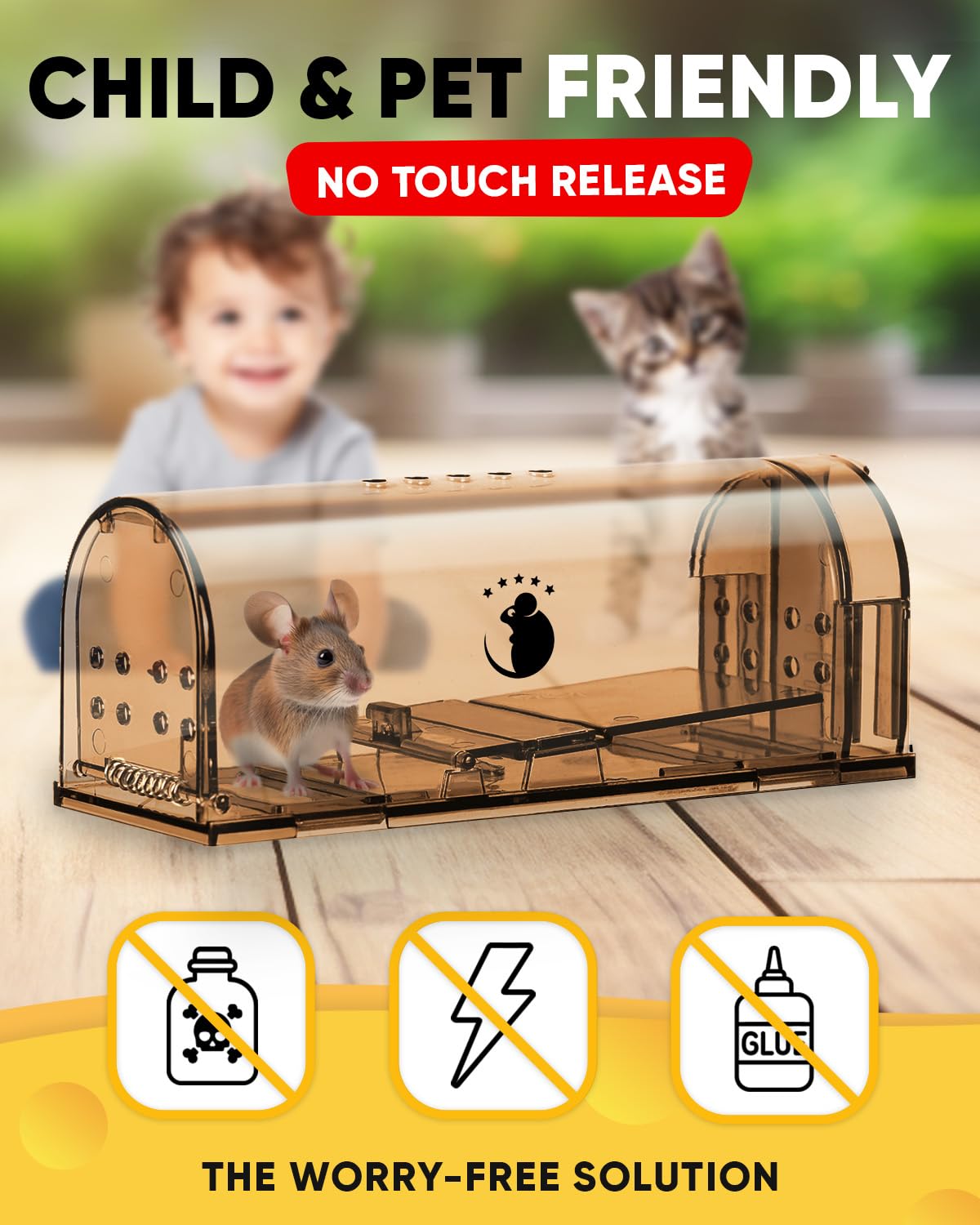 Motel Mouse Humane No Kill Live Catch and Release Mouse Traps, Reusable with Cleaning Brush - 4 Pack