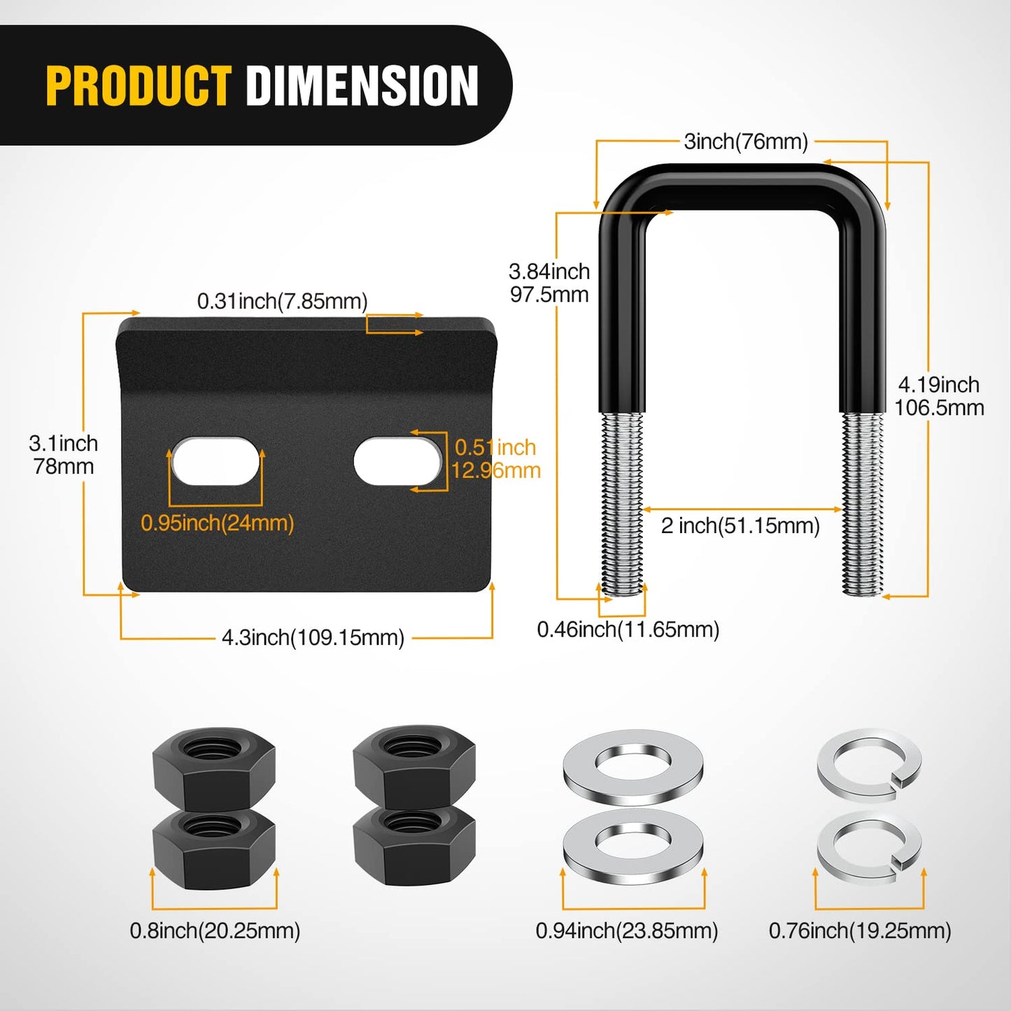 Nilight Trailer Hitch Receiver Extender Adapter Reducer 1-1/4 to 2Inch Hitch Adapter 6-1/2 inch Extension Sleeve Convertor 350Lbs with 1/2-Inch Diameter Pin and Clip with 5/8-Inch Adapter