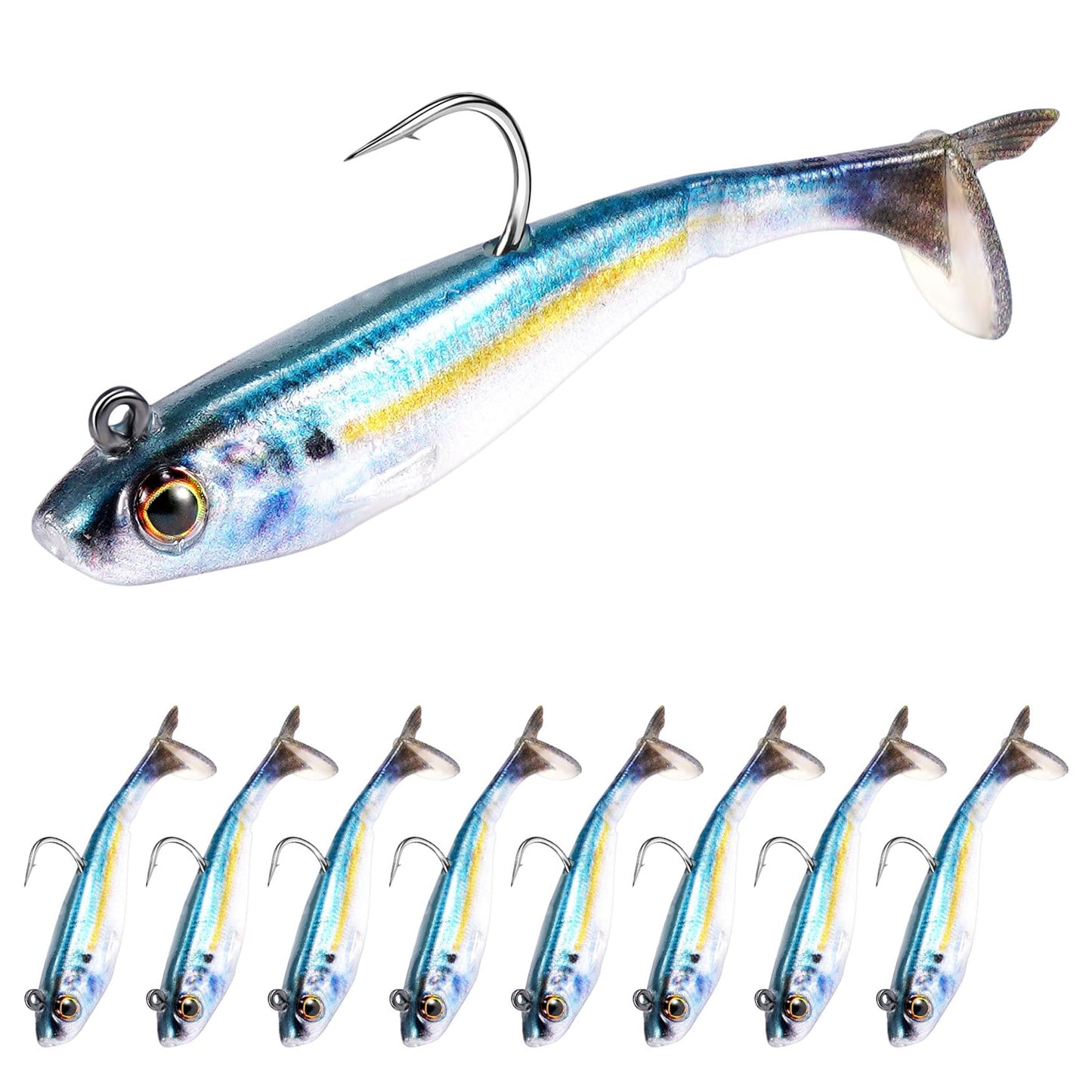 2.5/3.5In Swim Baits for Bass Fishing, Pre-Rigged Jig Heads Soft Plastic Walleye Fishing Lures, Paddle Tail Swimbaits for Bass Fishing, Fishing Bait for Freshwater Saltwater Gifts