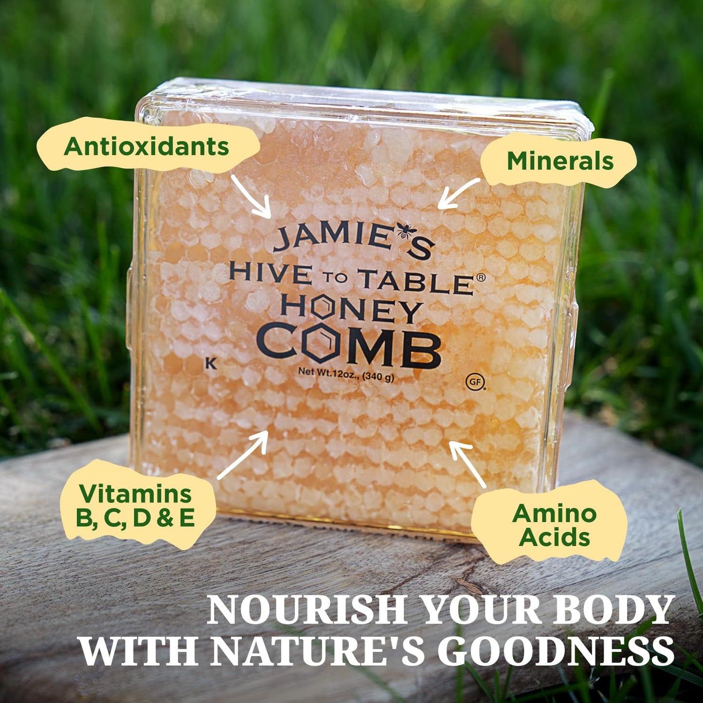 Jamie's Hive To Table 100% Raw Honeycomb, 12 Oz – All-Natural Pure Georgia Honeycomb, No Additives or Preservatives, Non-GMO