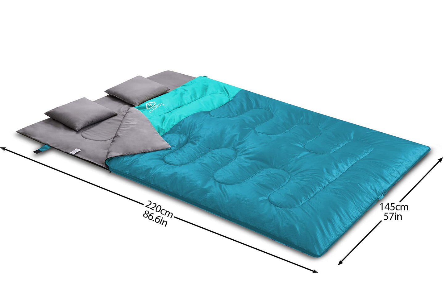 oaskys Double Sleeping Bag for Adults with 2 Pillows - Queen Size XL Waterproof Sleeping Bag for All Season Camping Hiking Backpacking 2 Person Sleeping Bags for Cold Weather & Warm