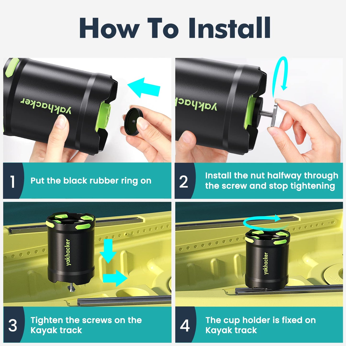 Kayak Cup Holder with Rubber Tab - Multi-Functional and Anti-toppling Cup Holder for Kayak - Phone Holder, Drinks Holder, Fishing Tool, Kayak Track Mount Install