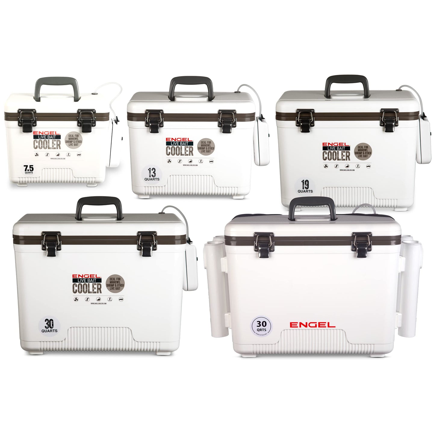 Engel Live Bait Cooler Box with 2nd Gen 2-Speed Aerator Pump - Portable Fishing Station & Minnow Bucket for Shrimp & Other Live Fish with Aerator - ENGLBC-N