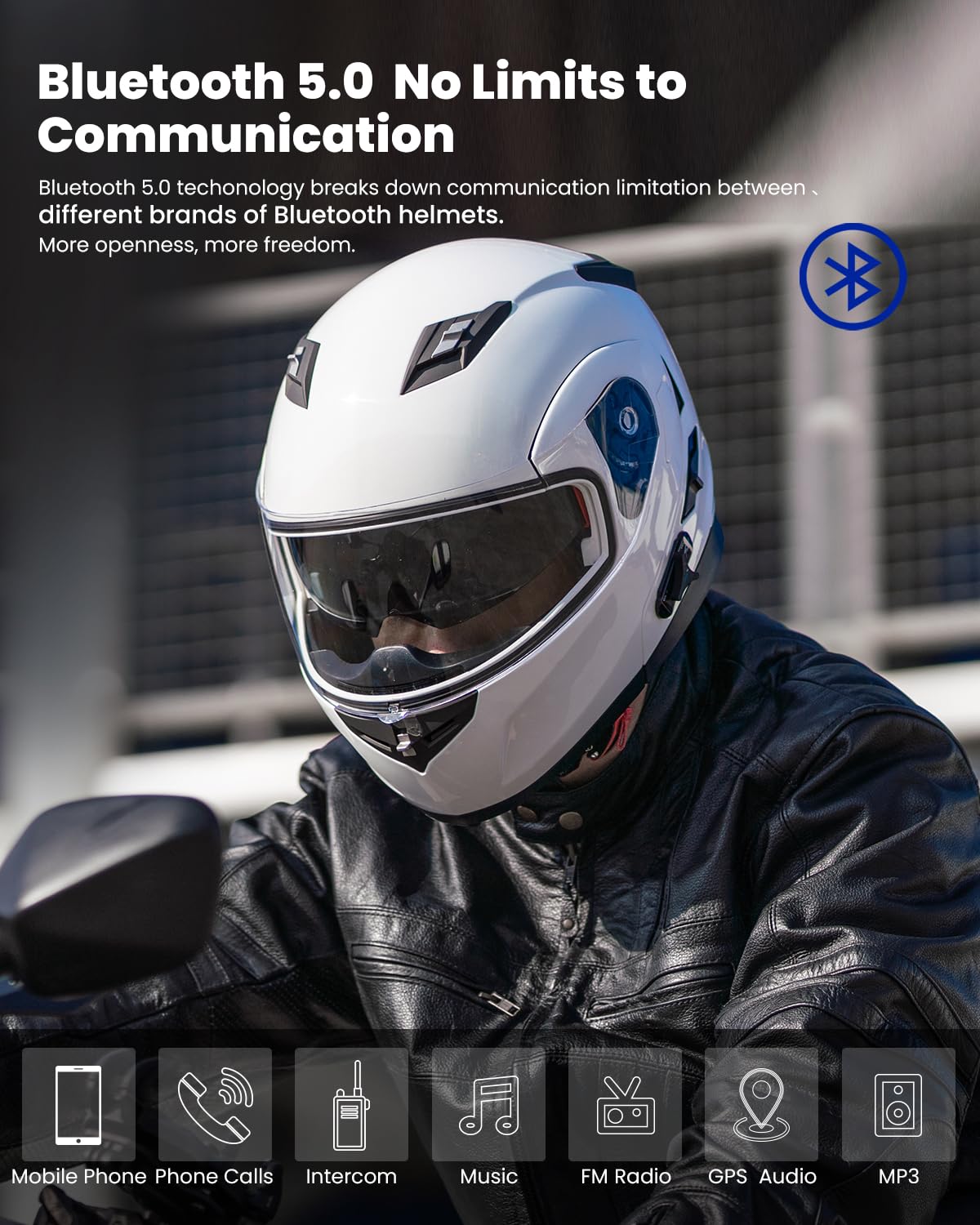 ILM Bluetooth Integrated Modular Flip up Full Face Motorcycle Helmet Sun Shield Mp3 Intercom Model 953/953 PRO