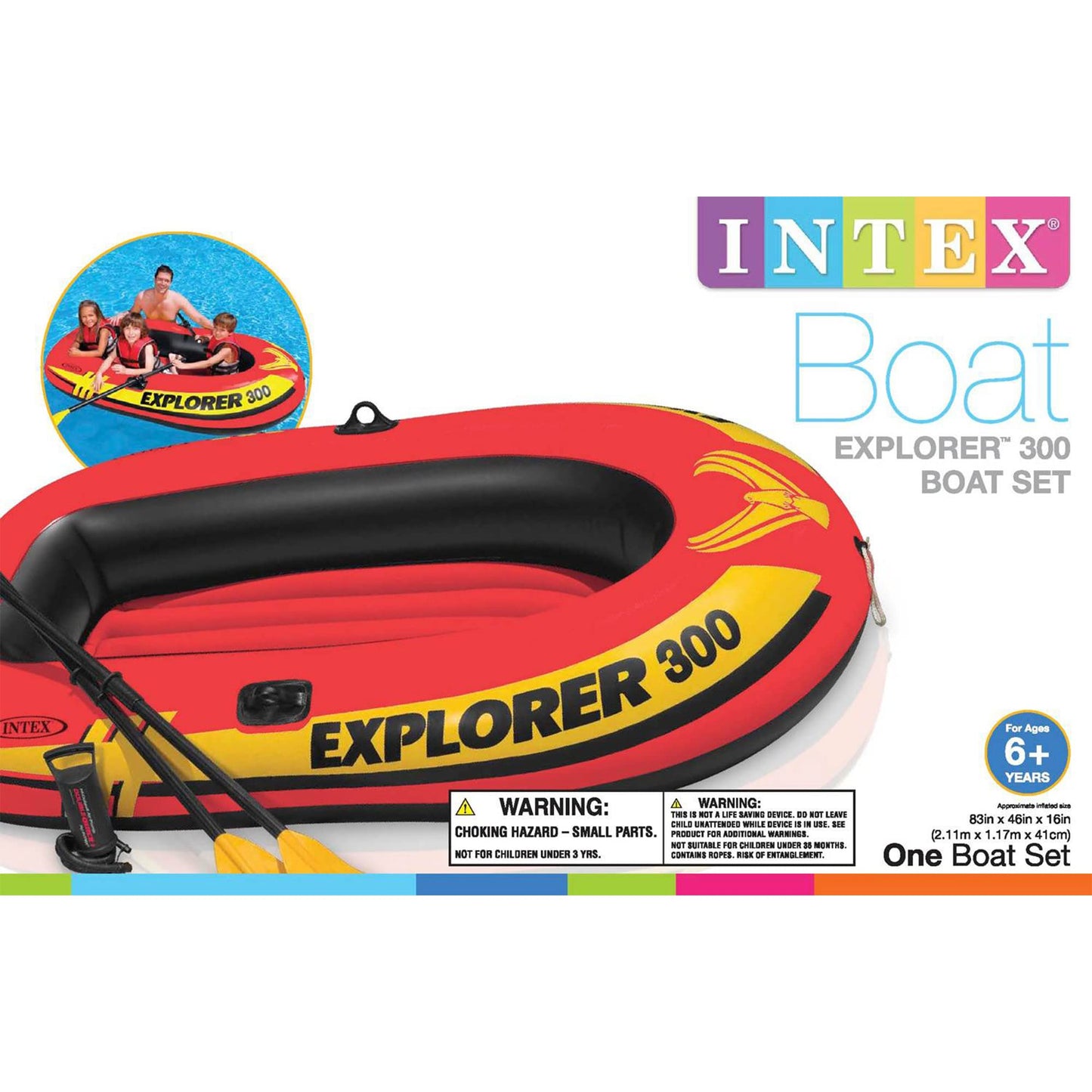 INTEX Explorer Inflatable Boat Series: Dual Air Chambers – Welded Oar Locks – Grab Handles – Bow Rope – Sporty Design