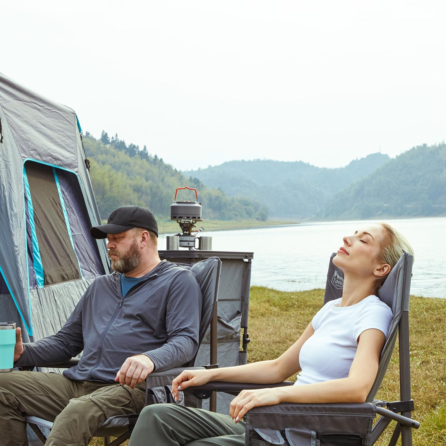 TIMBER RIDGE Oversized Folding Camping Chair High Back Heavy Duty for Adults Support up to 500lbs with Cup Holder, Side Pocket Cooler Bag