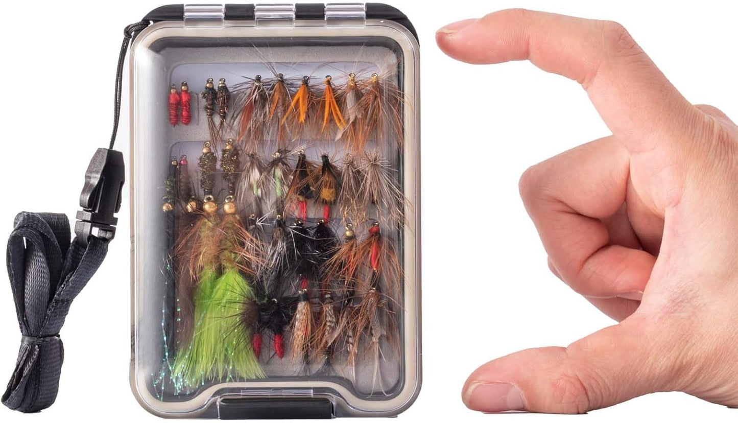 36 pcs Fly Fishing Flies Kit, Hand Tied Trout Bass Fly Assortment with Fly Box, Dry Wet Nymph Flies Streamers Fly Fishing Lures