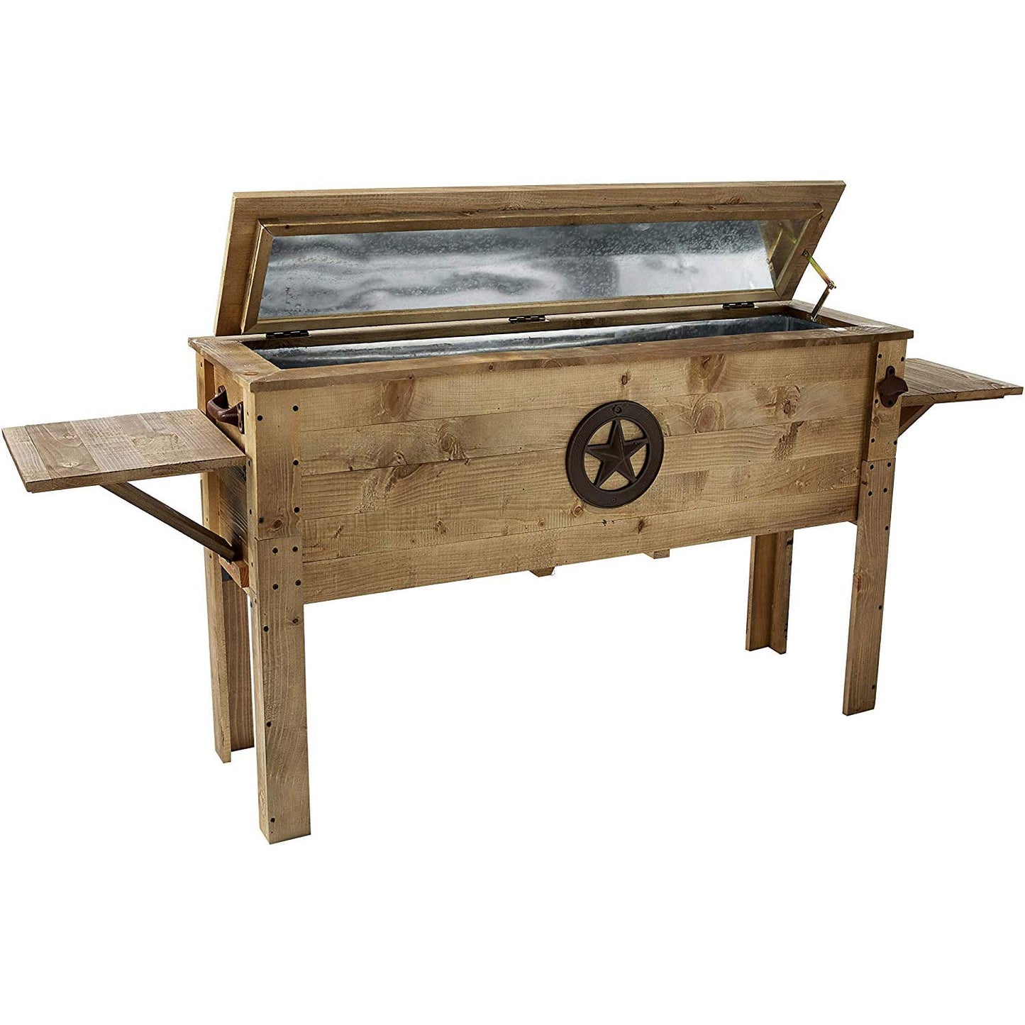 Wooden Patio Beverage Cooler for Porch, Deck or Patio - American Flag Design - 57 Qt - Backyard Expressions