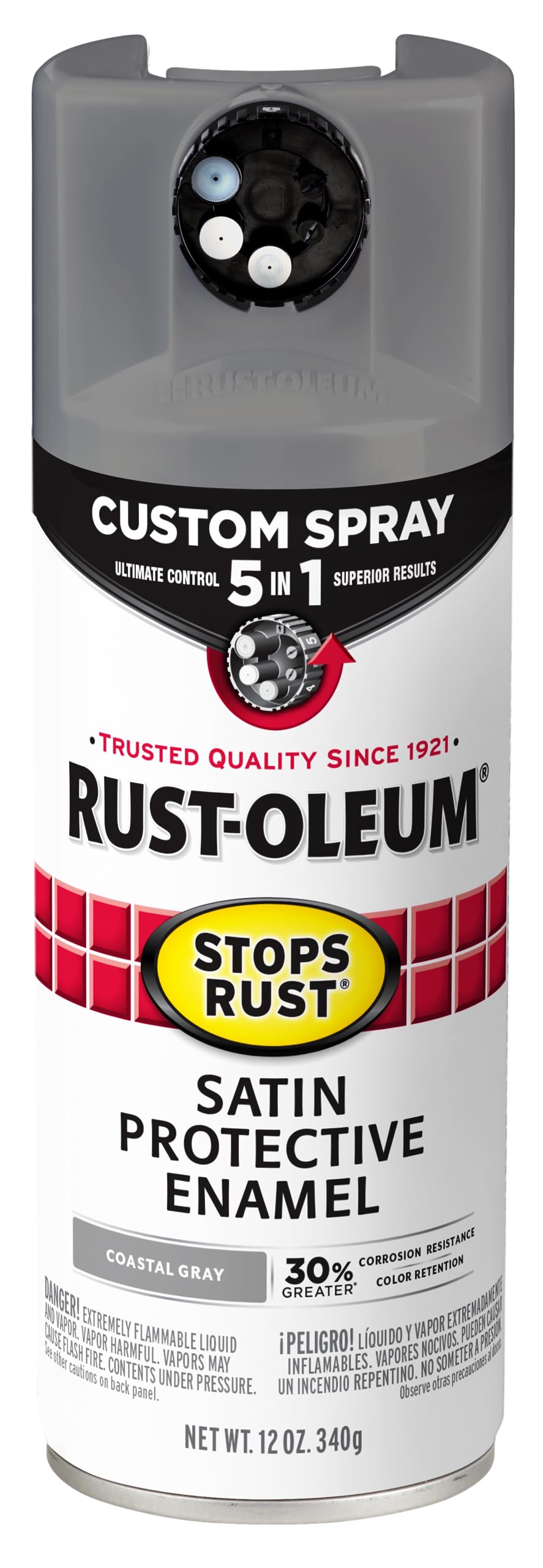 Rust-Oleum 376892 Stops Rust Custom Spray 5-in-1 Spray Paint, 12 oz, Gloss Leather Brown
