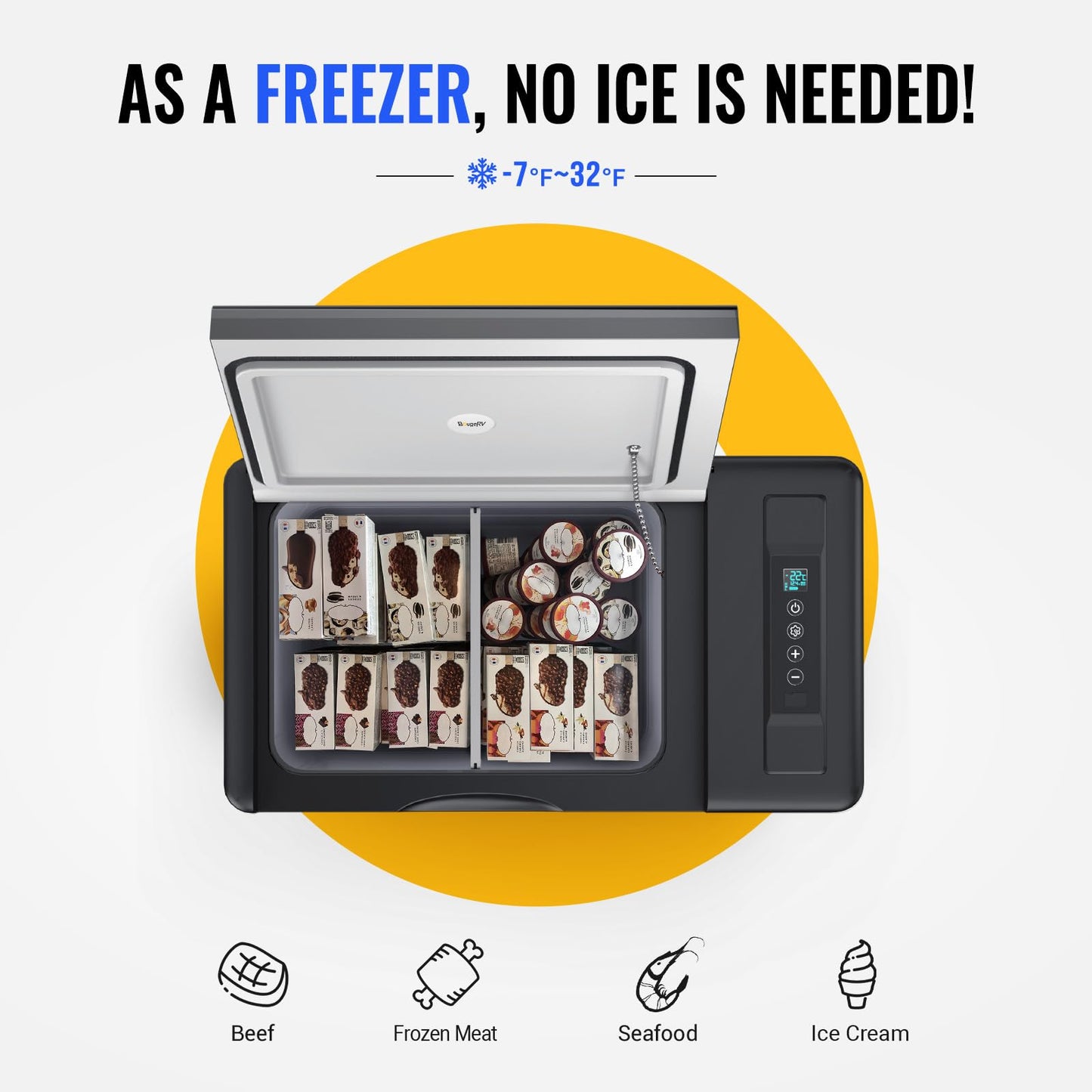 BougeRV 12 Volt Refrigerator 12V Car Fridge 23 Quart Portable Freezer Compressor Cooler 12/24V DC 110~240 Volt AC for Truck Van RV Camper SUV Travel Camping Road Trips Tailgating -7℉~50℉