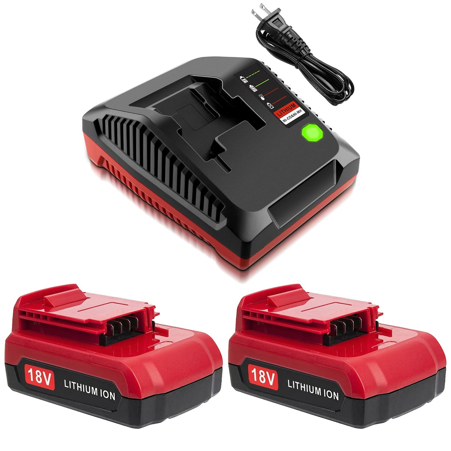 2 Packs 18V Lithium PC18BLX Battery and PCXMVC Charger Compatible with Porter Cable 18V Battery PC18B PC18B-2 PC18BL PC18BLX PC18BLEX
