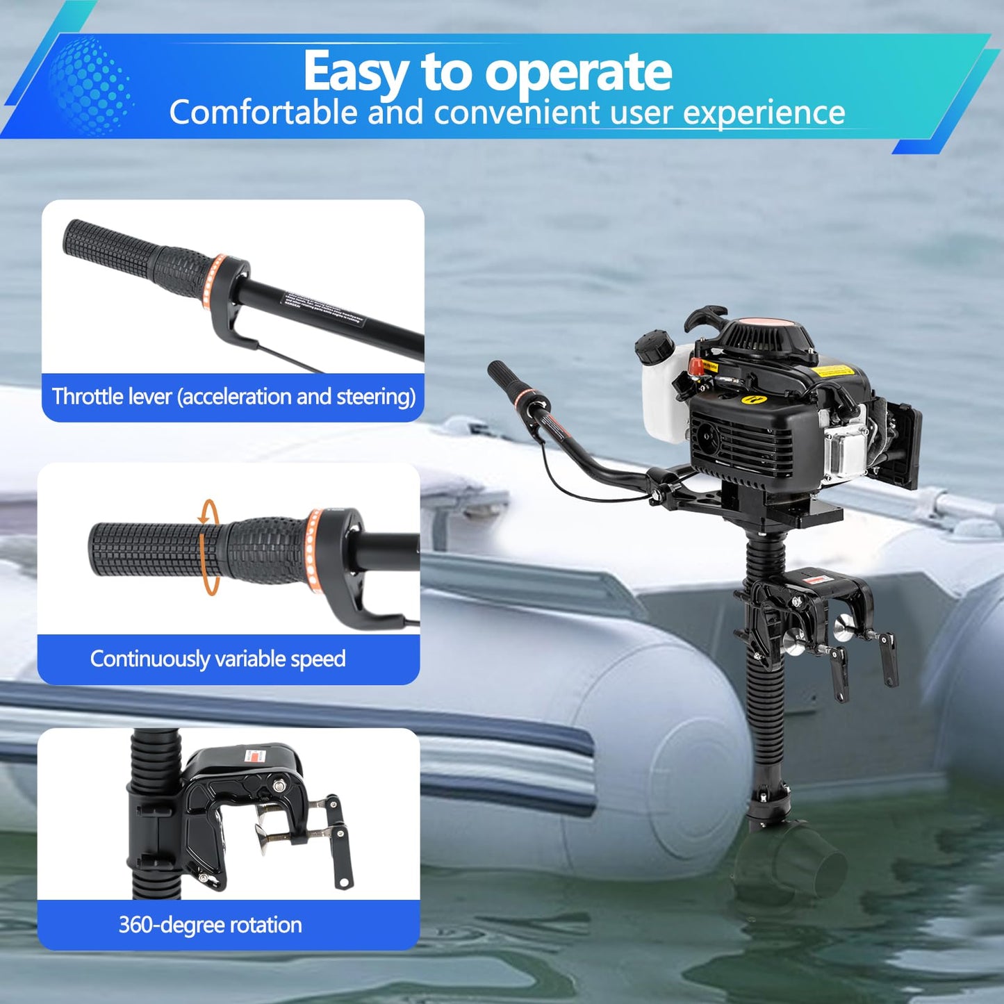 4 Stroke 4HP Outboard Motor, 4 Stroke 55CC Jet Pump Boat Engine w/Wind Cooling CDI System for Rubber Boats, Wooden Boats, Fishing Boats, etc, 5500 rpm