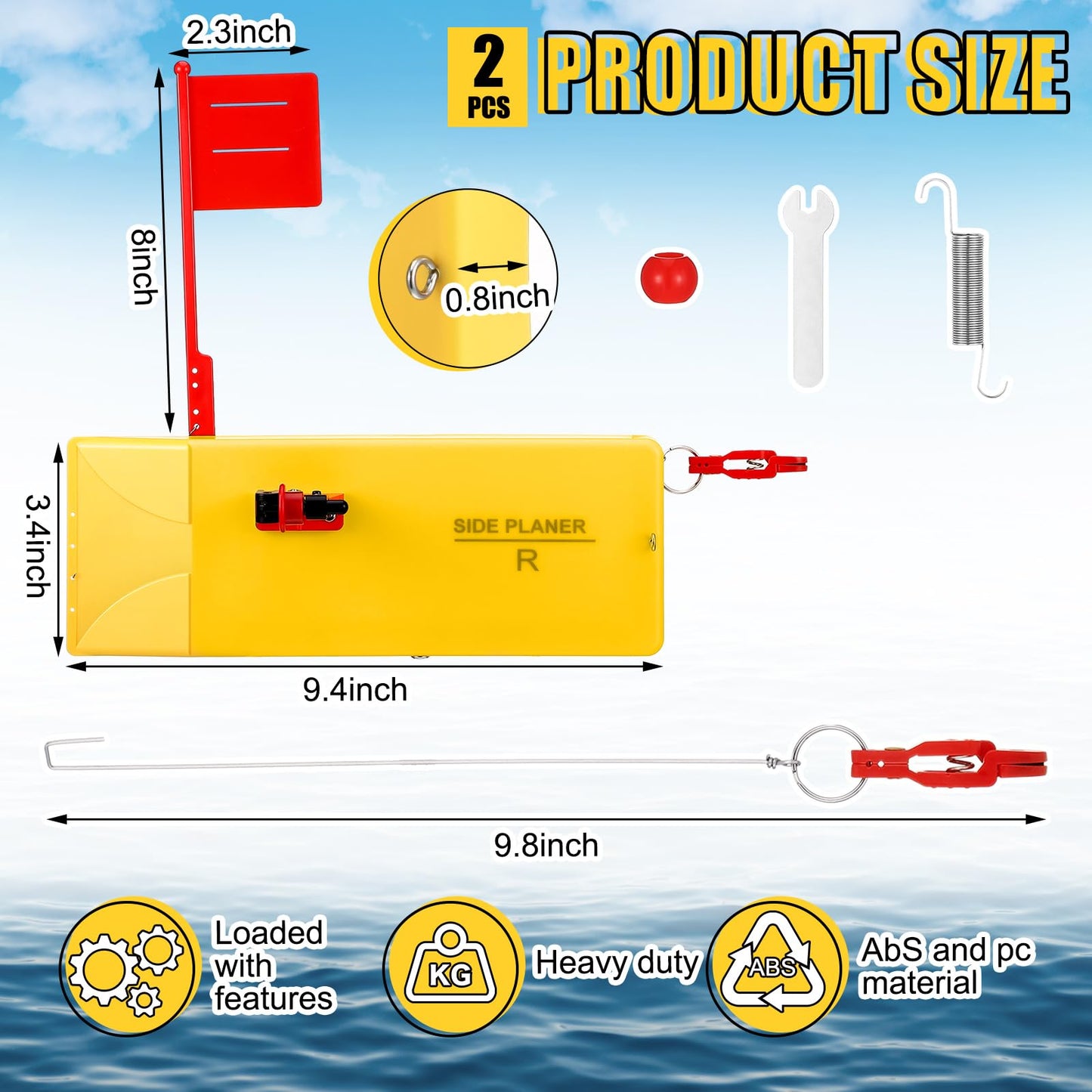 2 Pack Planer Boards for Fishing Trolling 8 x 3 Inches Off Shore Crappie Planer Boards Kits with Flag Fishing Accessory for Inshore Offshore Trolling Dragging
