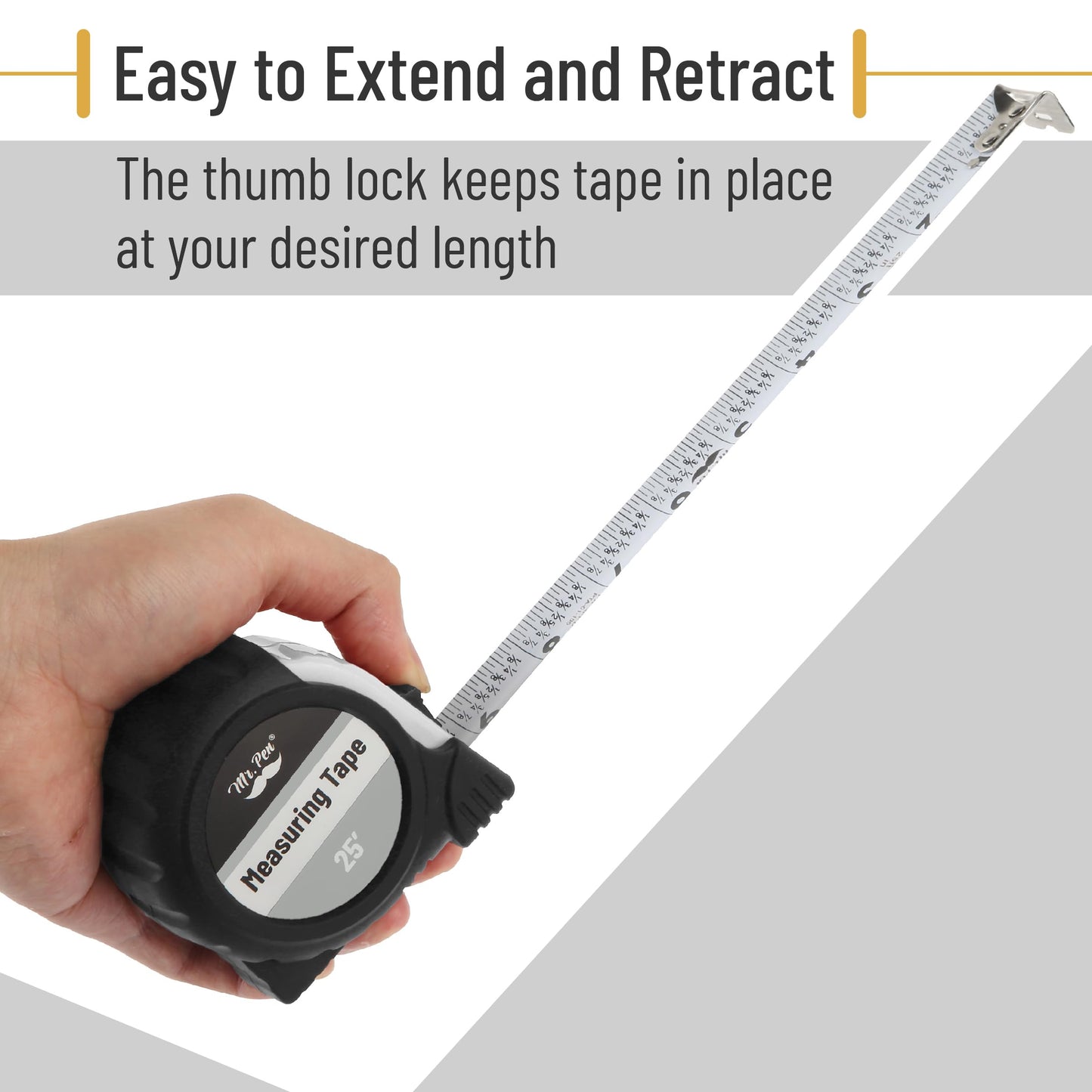Mr. Pen 25-Foot Steel Retractable Tape Measure with Easy Read Fractions