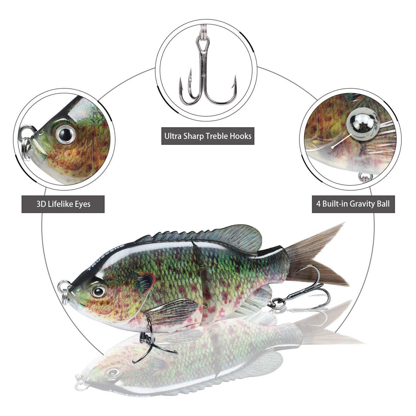 TRUSCEND Swimmax for Freshwater and Saltwater, Lifelike Fishing Lures for Bass Trout Crappie Walleye Pike Bluegill Salmon, Swimbait for Bass Fishing, Amazing Fishing Gear Gifts for Family Fishing