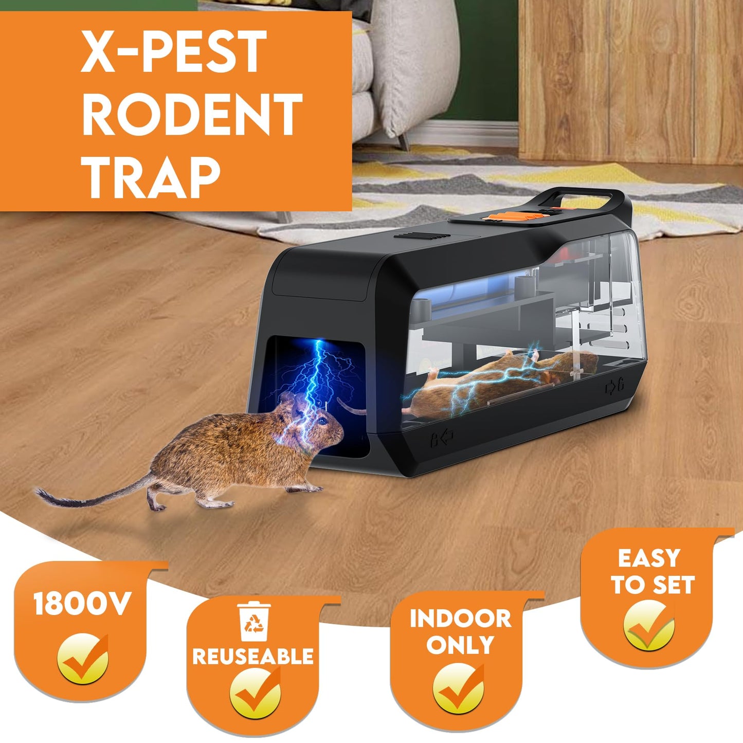 Electronic Mouse Trap, Electric Mouse Killer Zapper, Reusable for Indoor & Outdoor Use, No Touch No See, Effective Rodent Control