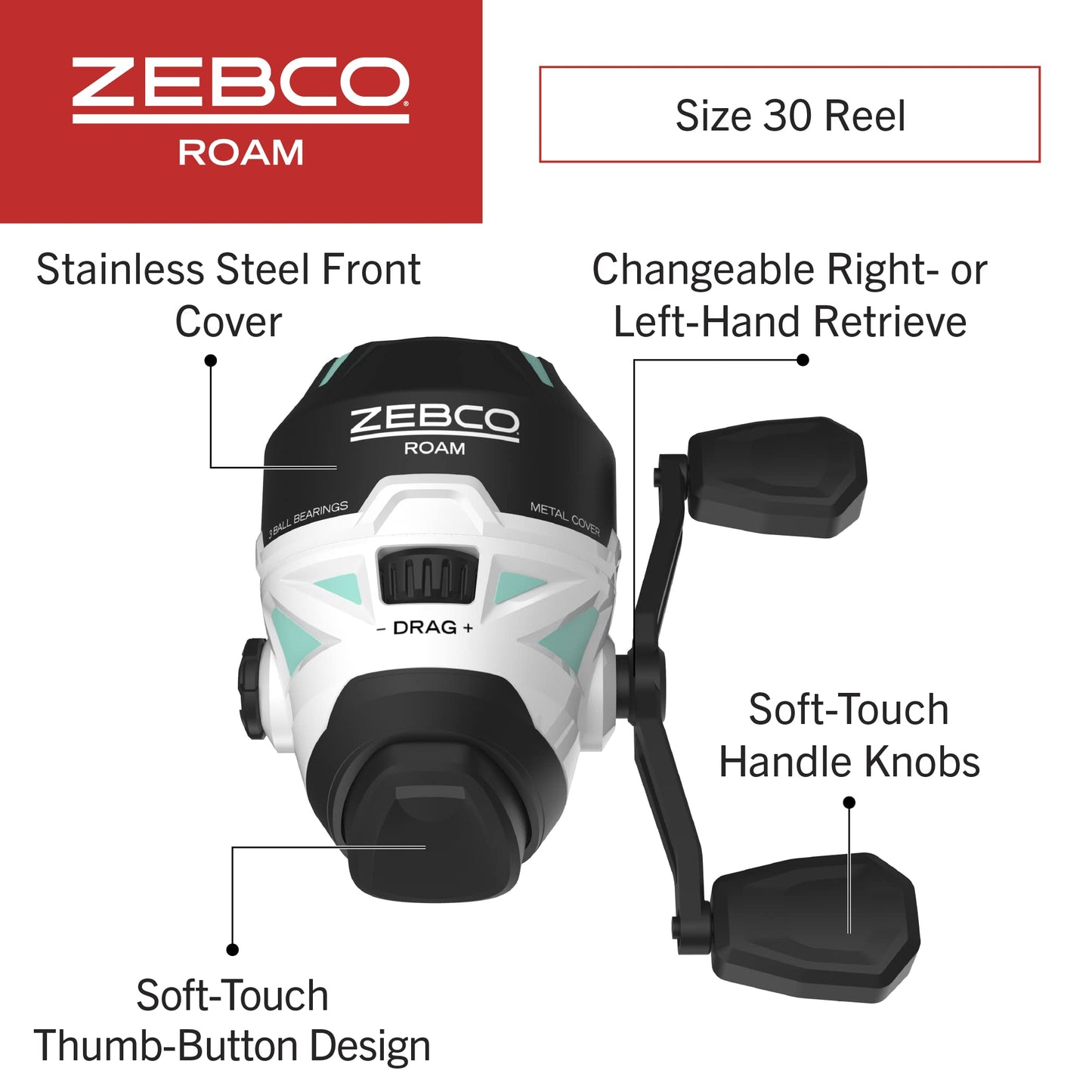 Zebco Roam Telescopic Fishing Rod and Spinning or Spincast Fishing Reel Combo, Durable 6-Foot Fiberglass Rod with ComfortGrip Handle, Pre-spooled with Zebco Cajun Fishing Line