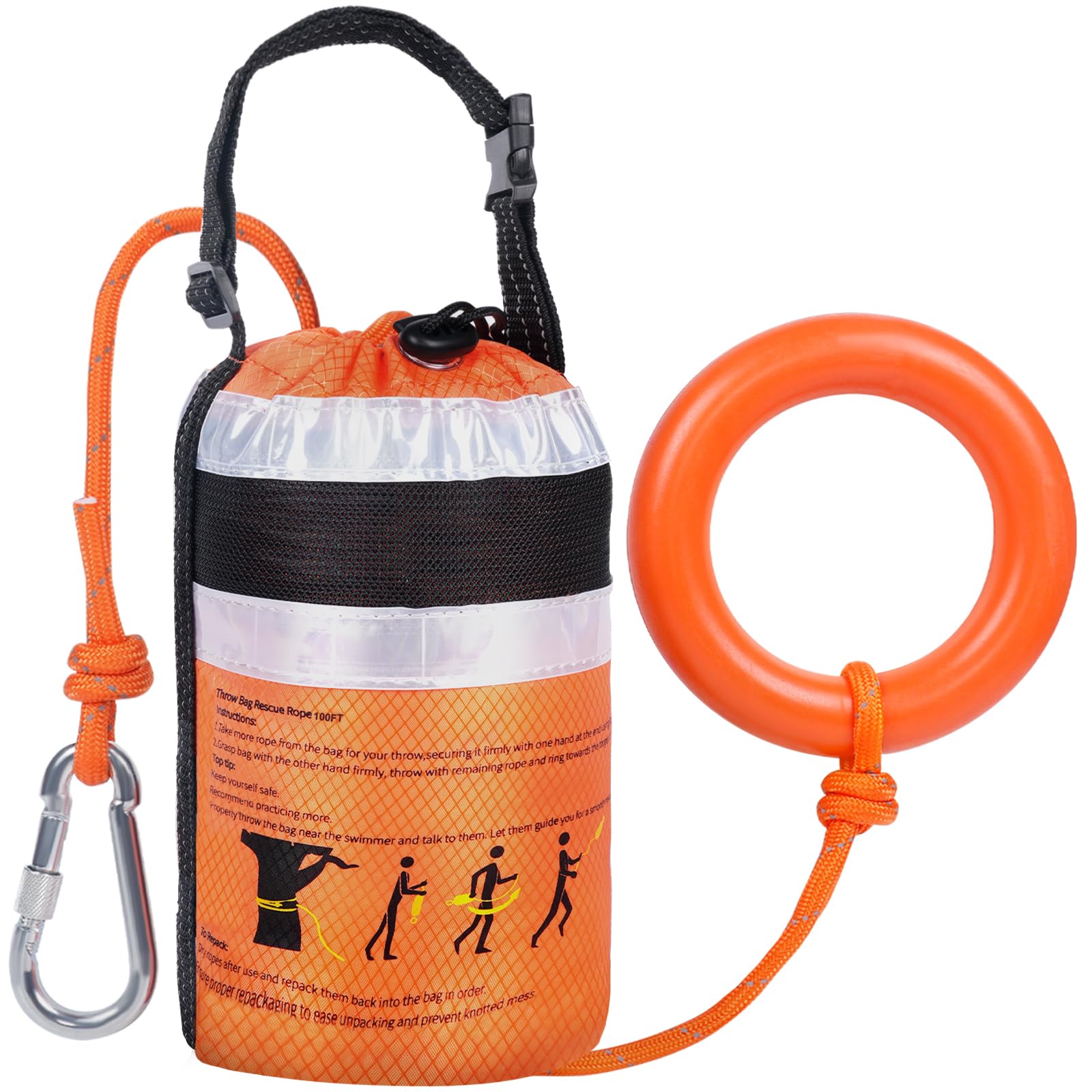 Water Rescue Throw Bag 3/10 Inch Rope with 50FT /70FT/100FT