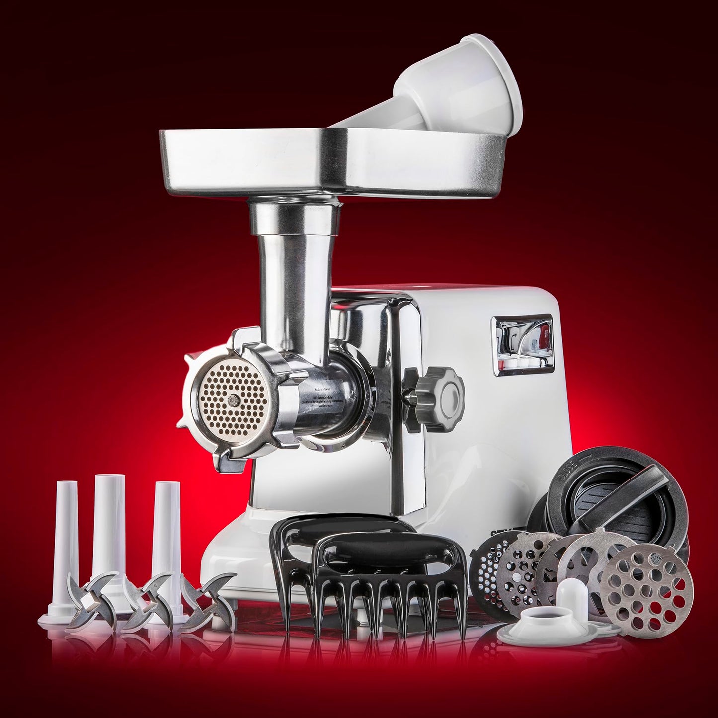 Turboforce 3000 Series 6-in-1 Electric Meat Grinder | 3000W Max | 3-Speed | Foot Pedal | 5 Grinding Die | 3 Stainless Steel Blades | Sausage Stuffer | Kubbe Maker & More Included