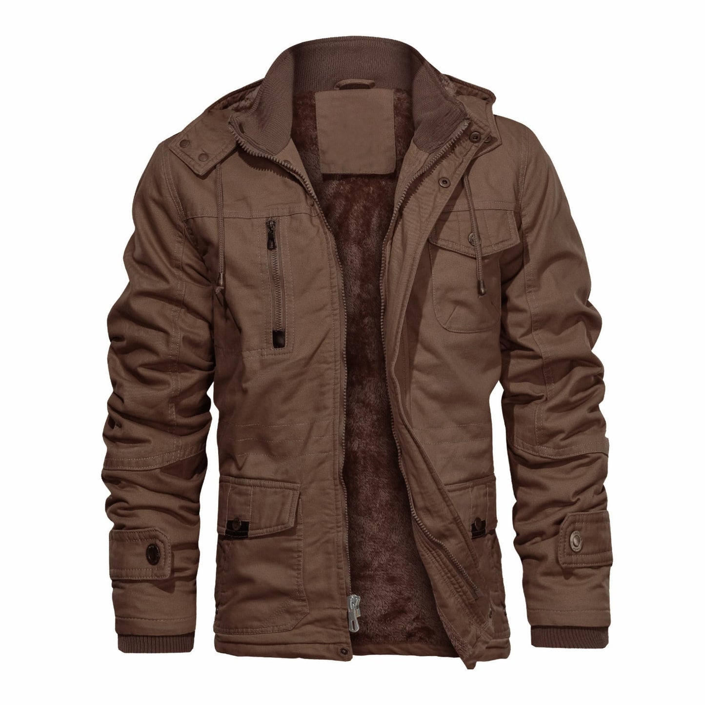 CHEXPEL Men's Thick Winter Jackets with Hood, Fleece Lining, Cotton Military Work Jackets with Cargo Pockets, Outwear