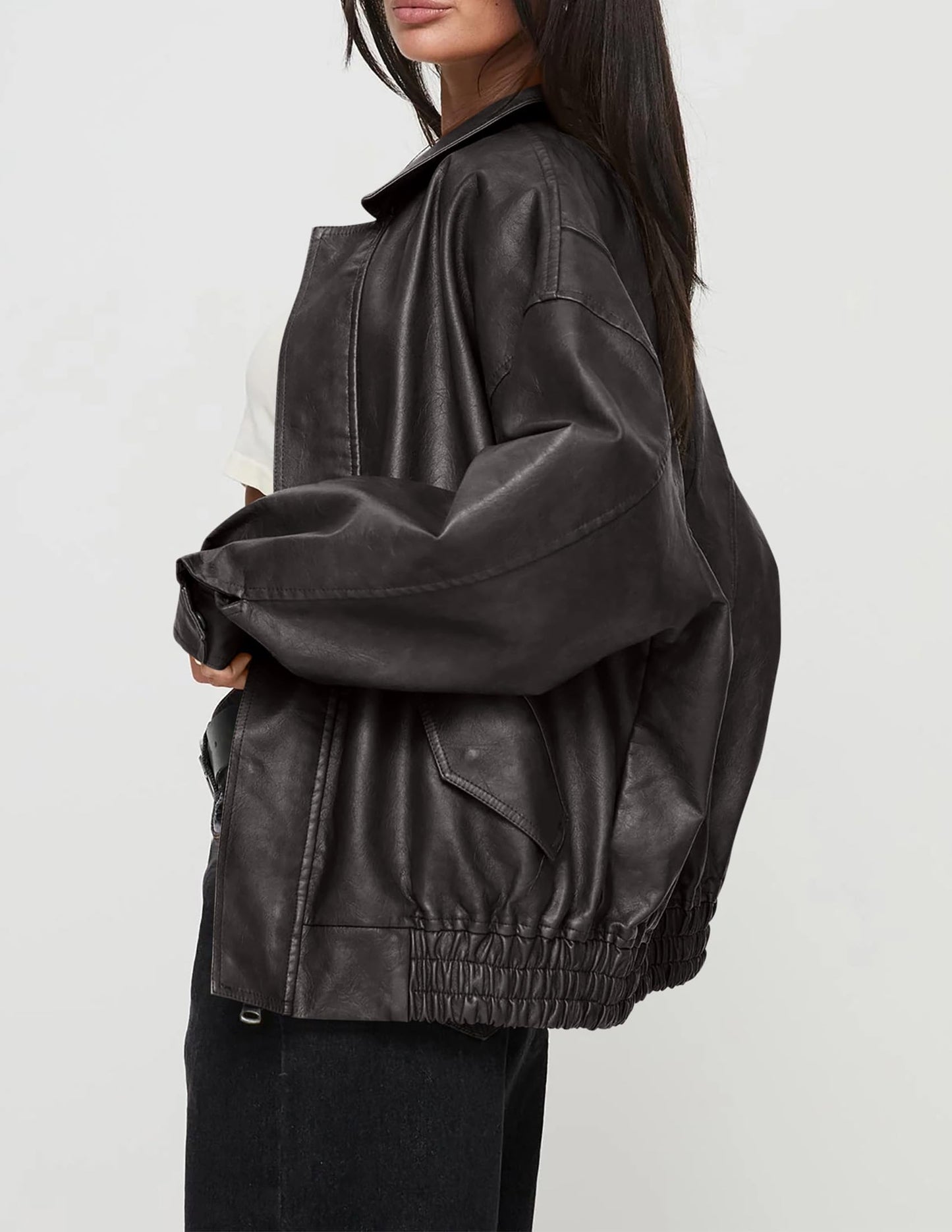 PRETTYGARDEN Women's Faux Leather Motorcycle Jacket Trendy Fall Spring Clothes Oversized Zip Up Winter Coat Outerwear