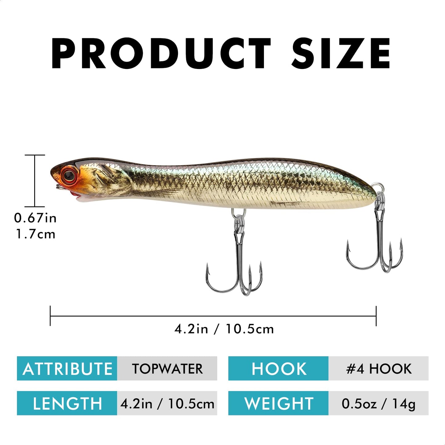 TRUSCEND PoPobait Plopper with BKK Hooks, Top Water Fishing Lures for Bass Walleye Pike Catfish Musky Perch, Floating Lure for Freshwater or Saltwater, Amazing Teasers Fishing Gifts for Family Fishing