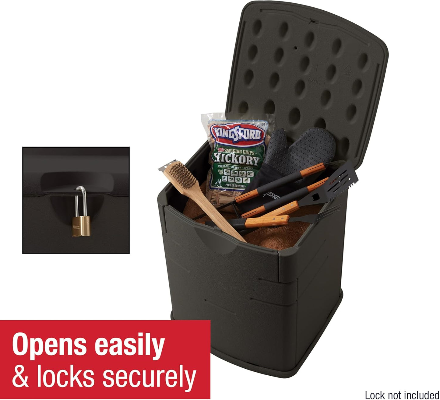 Rubbermaid Small Resin Outdoor Storage Deck Box (19 Gal) Weather Resistant Brown Deck Organization for Home/Small Garden Tools/Grilling Accessories/Pool Supplies