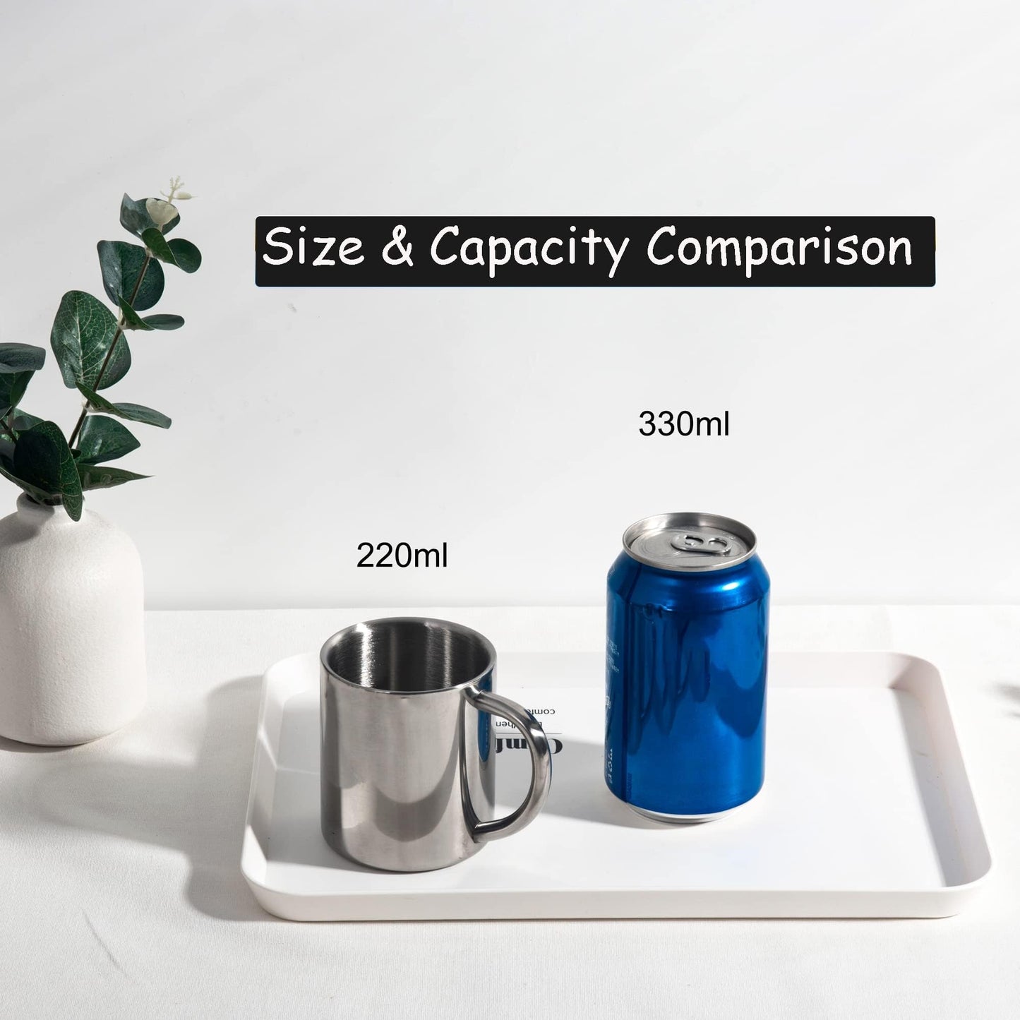 IMEEA Coffee Mugs Camping Cup 10oz Double Walled Stainless Steel Camping Mug with Handle, Set of 2